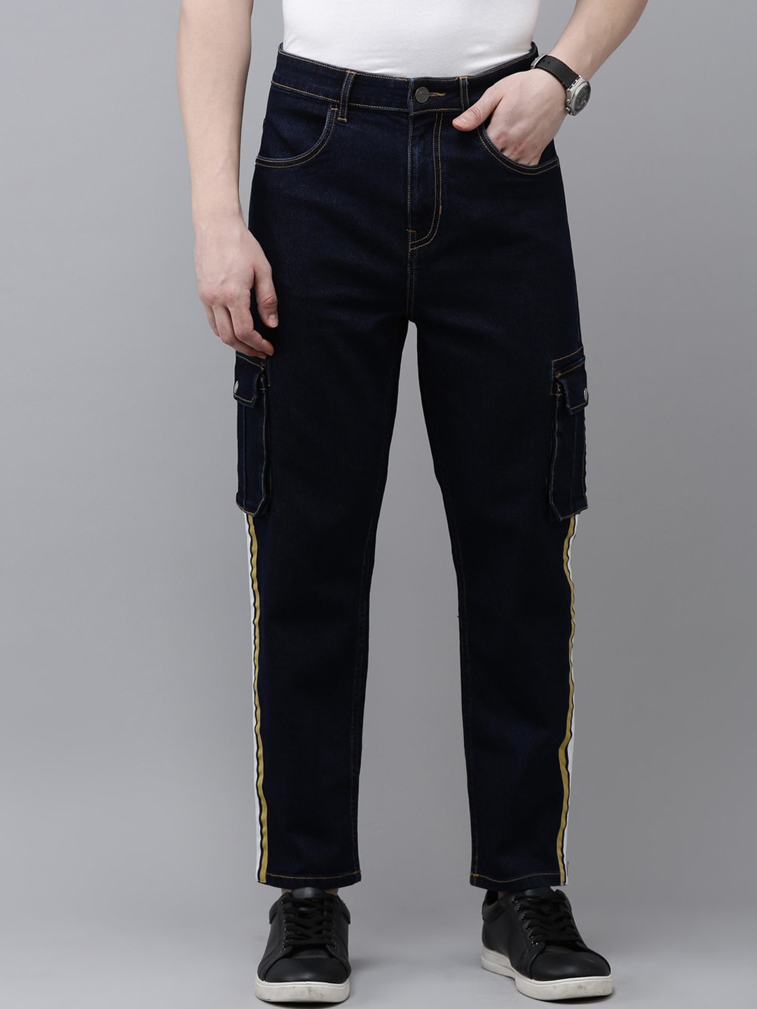 

Old Grey Men Regular Fit Cotton Cargo Jeans, Blue