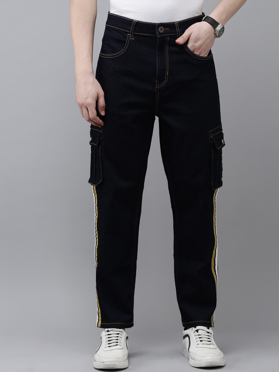 

Old Grey Men Regular Fit Cotton Cargo Jeans, Black