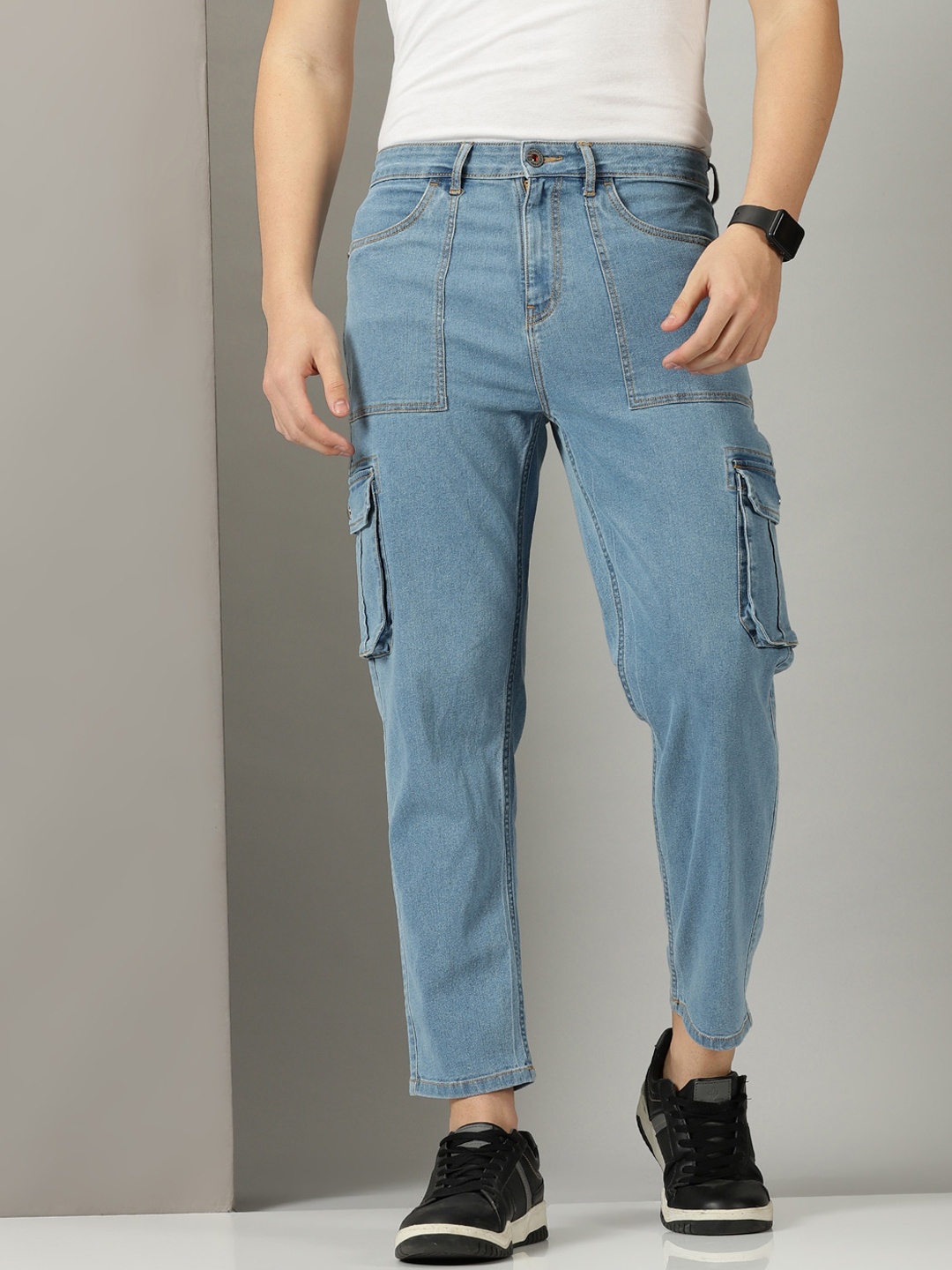 

Old Grey Men Mid-Rise Cargo Style Jeans, Blue