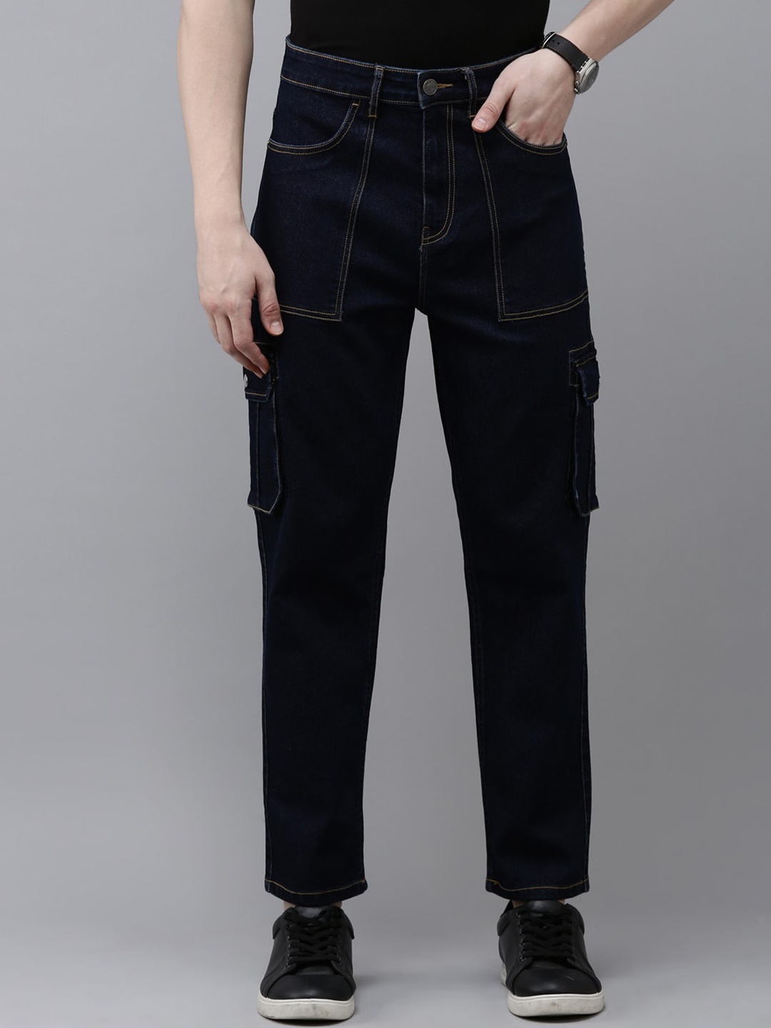 

Old Grey Men Mid-Rise Cargo Style Jeans, Blue