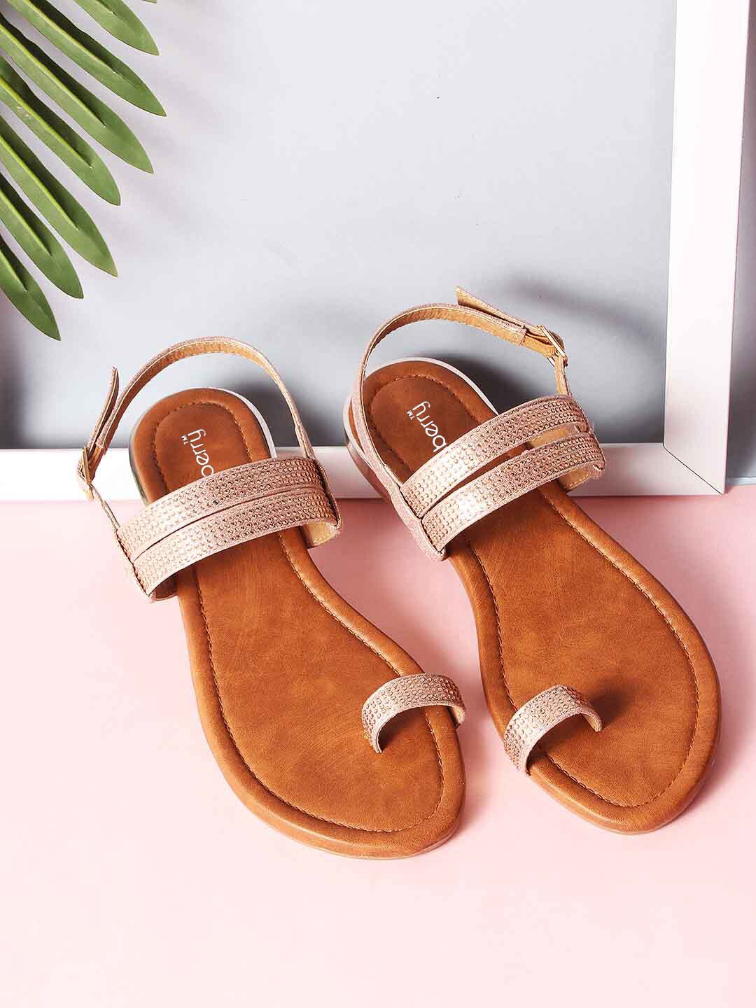 

DressBerry Rose Gold-Toned Embellished One Toe Flats