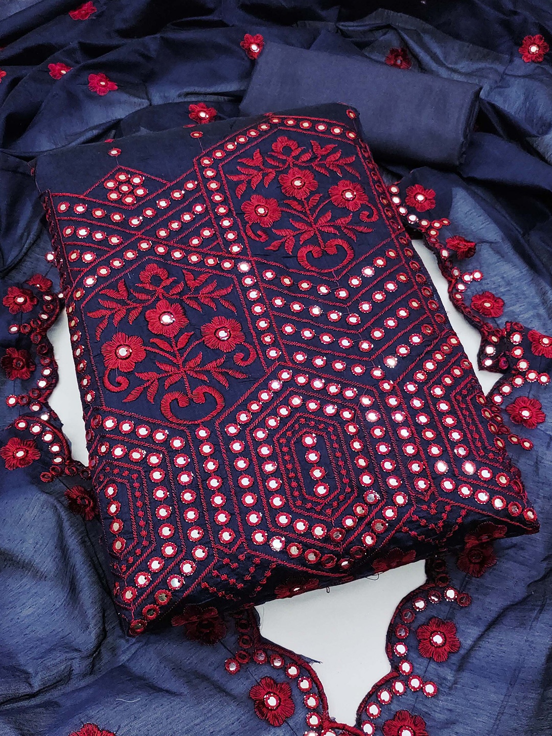 

KALINI Ethnic Motifs Embroidered Unstitched Dress Material, Black