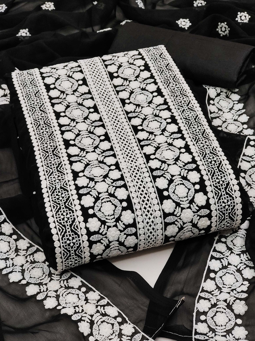 

KALINI Ethnic Motifs Embroidered Unstitched Dress Material, Black