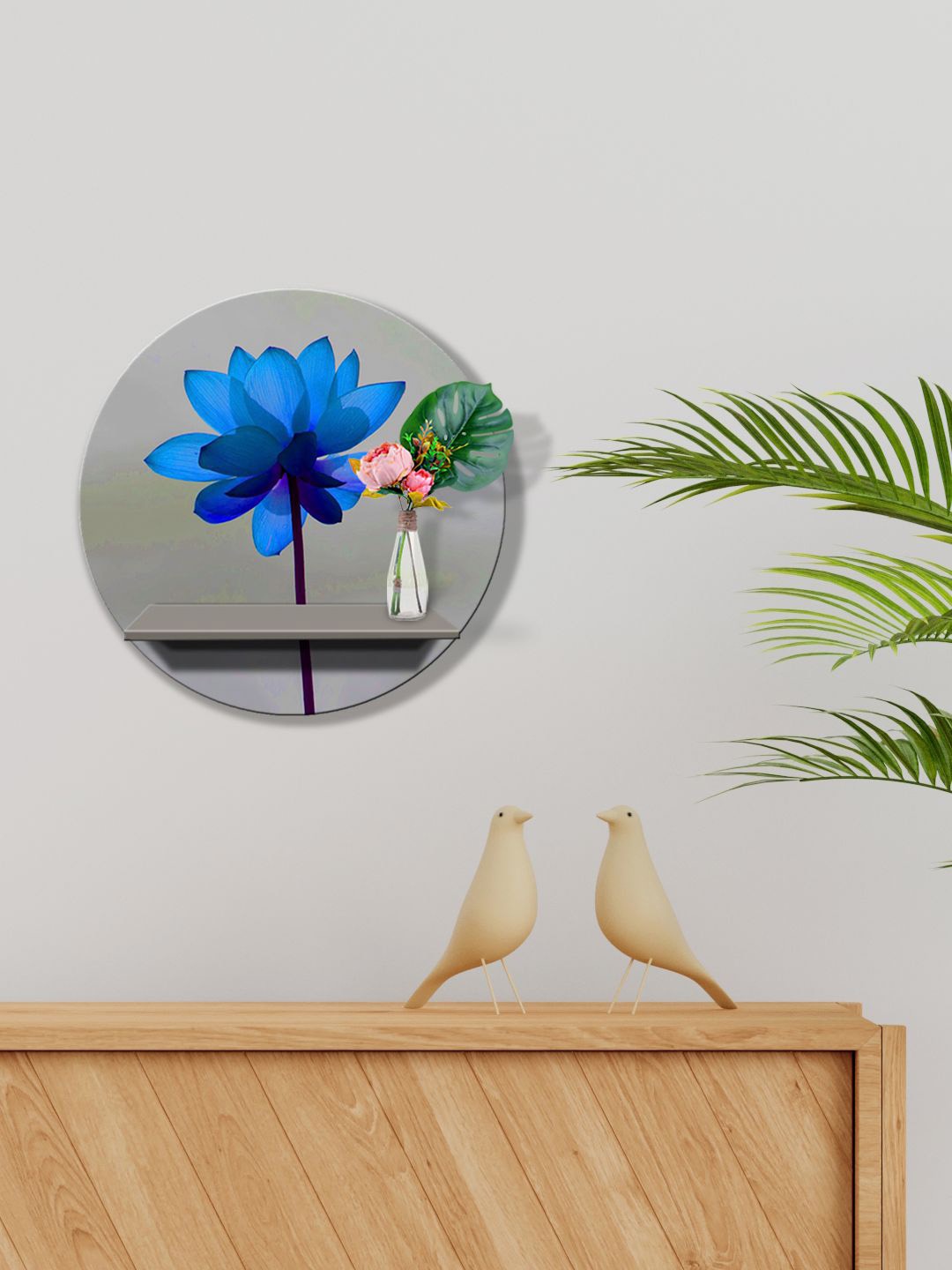 

999Store Grey & Blue Printed MDF Wall Shelf
