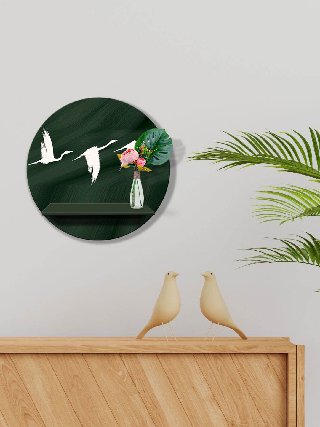 

999Store Green & White Printed MDF Wall Shelf