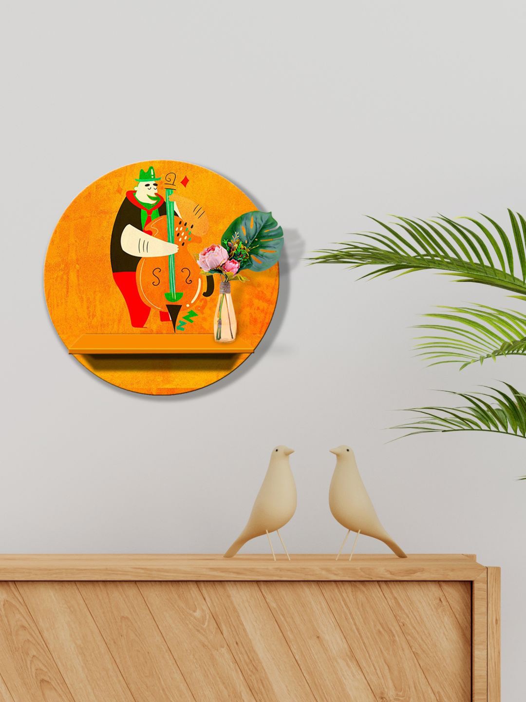 

999Store Yellow & Green MDF African Wall Shelf for Storage
