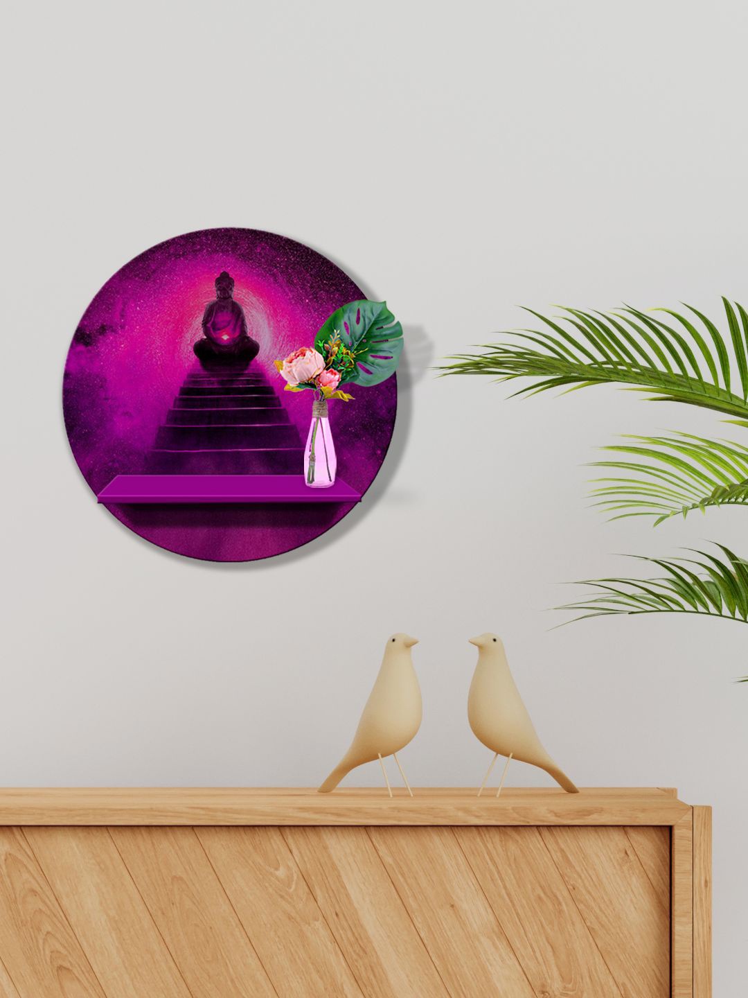 

999Store Purple & Pink MDF Lord Gautam Buddha Wall Shelves For Storage