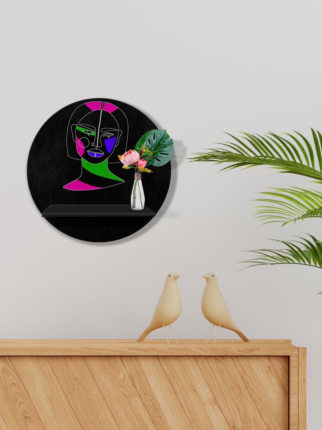 

999Store Black & Pink MDF Women Face Wall Shelves For Storage