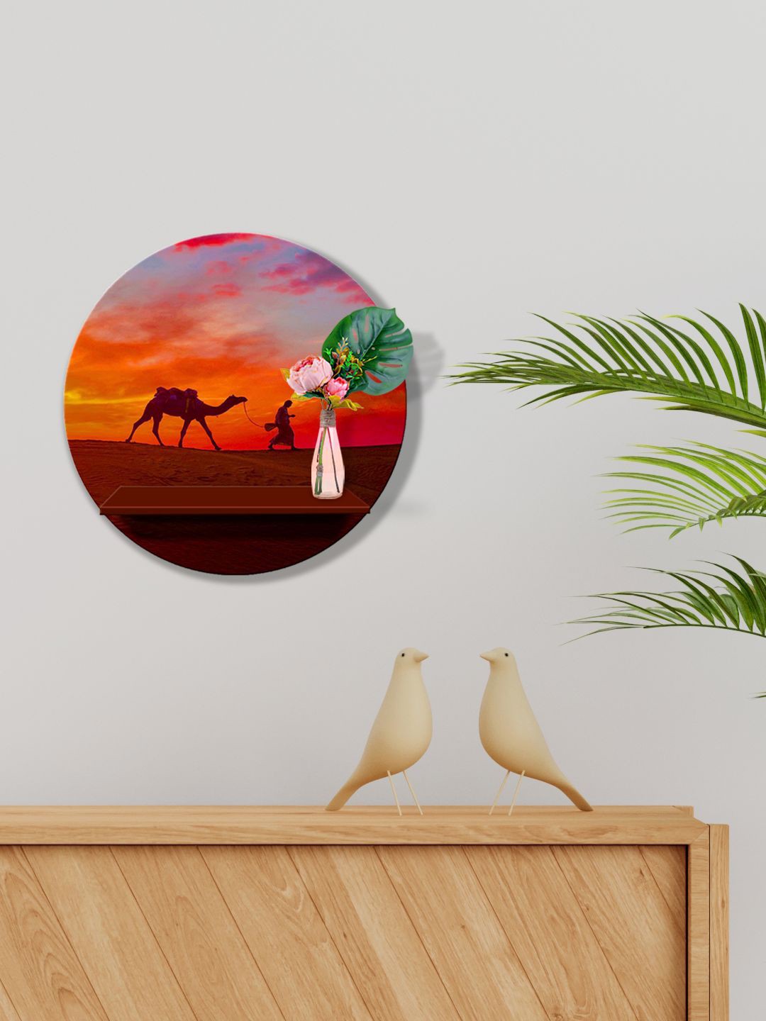 

999Store Brown & Orange MDF Camel Driver With Camels Wall Shelves