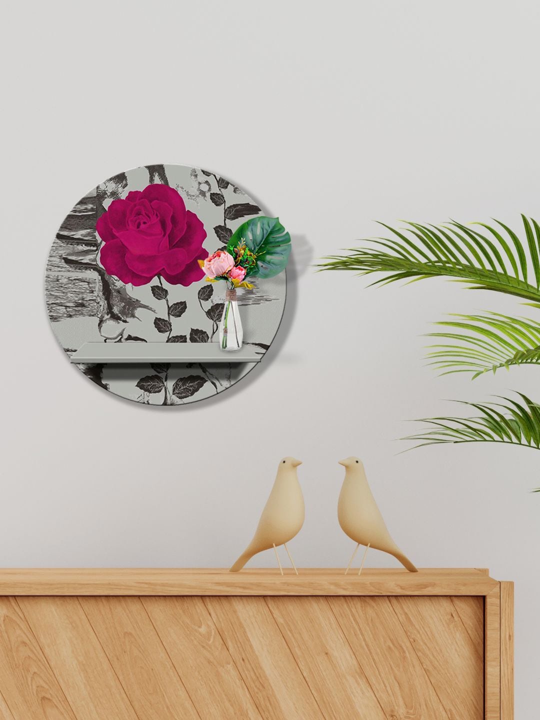 

999Store Grey & Black MDF Rose With Grey Leaf Wall Shelves