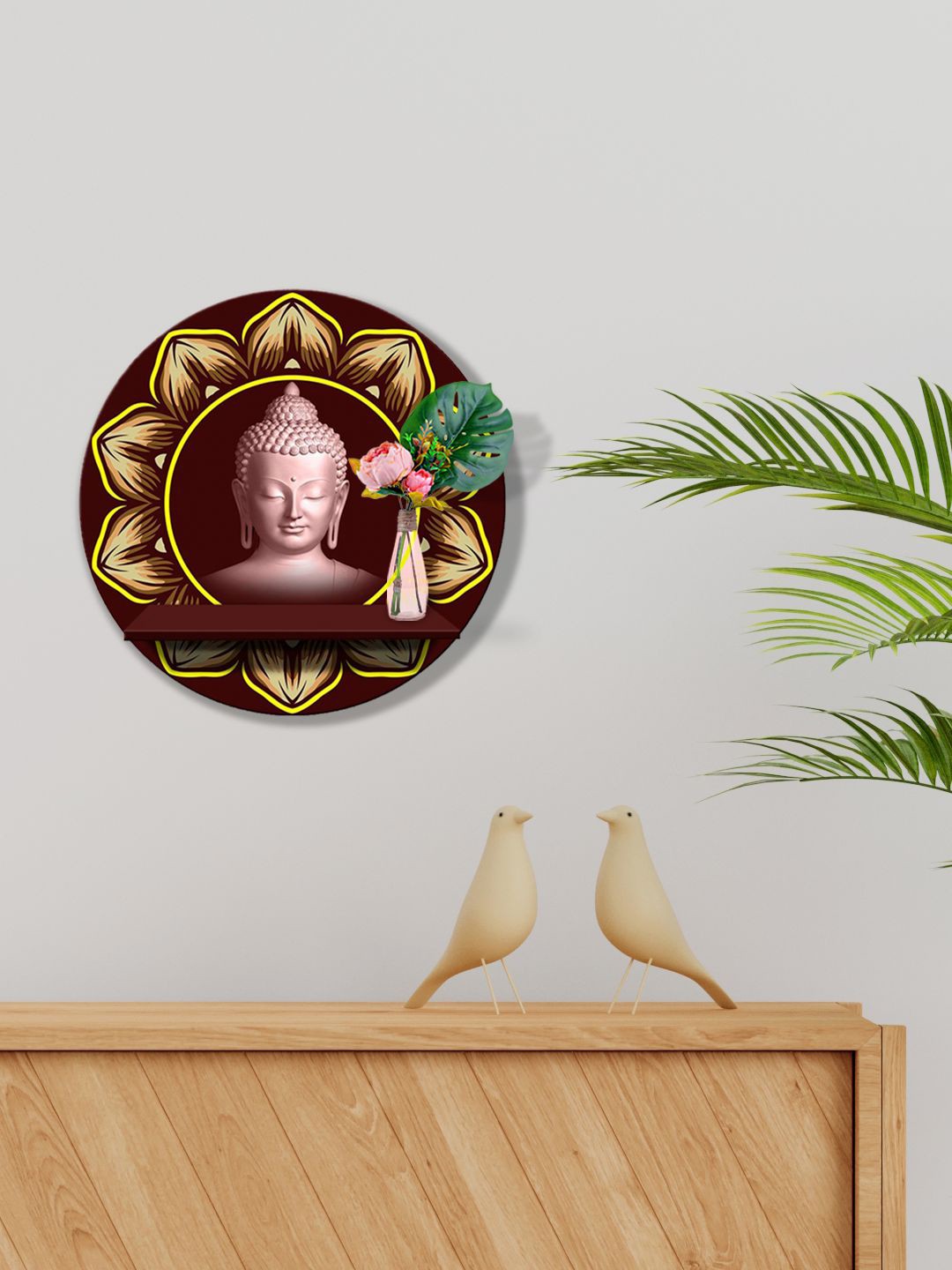 

999Store Brown & Pink MDF Buddha Face Wall for Wood Shelves