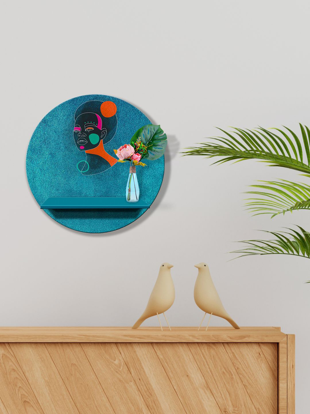 

999Store Blue & Orange MDF African Lady Face Storage Shelf For Living Room