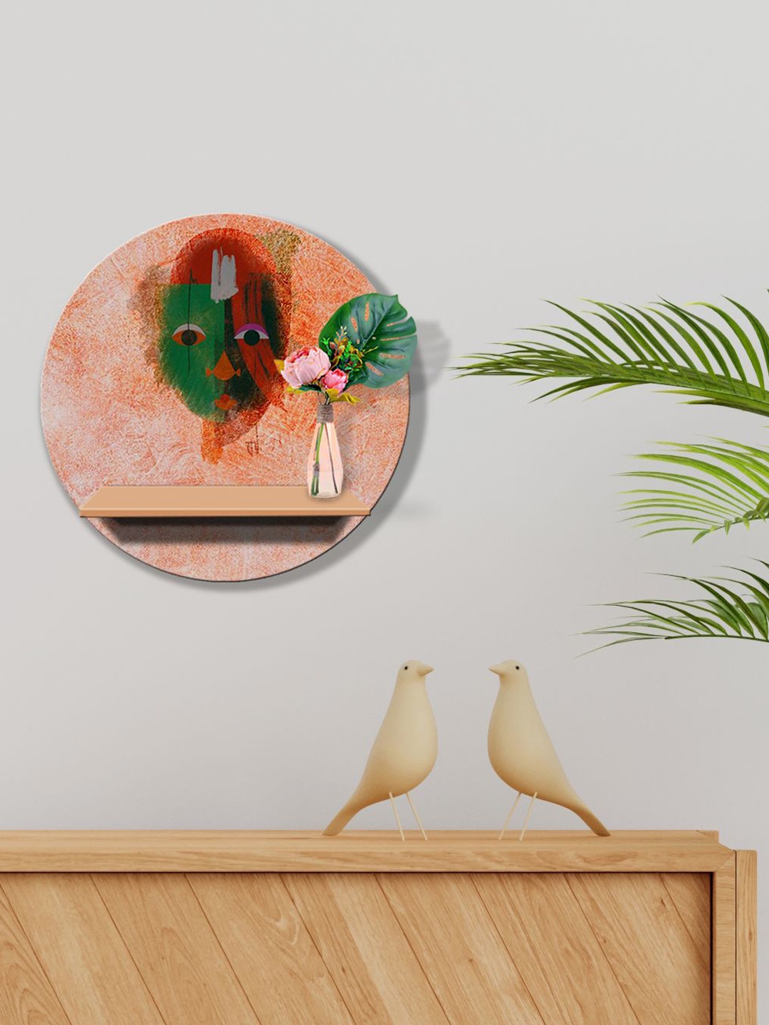 

999Store Orange & Green MDF Abstract Face Wall shelves