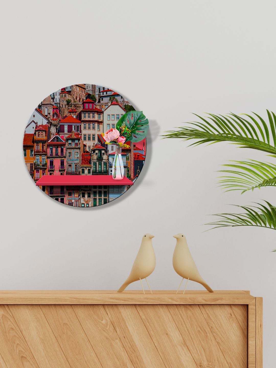 

999Store Red & Brown Portugal Douro Tourist City Printed Wood Basic Wall Shelf