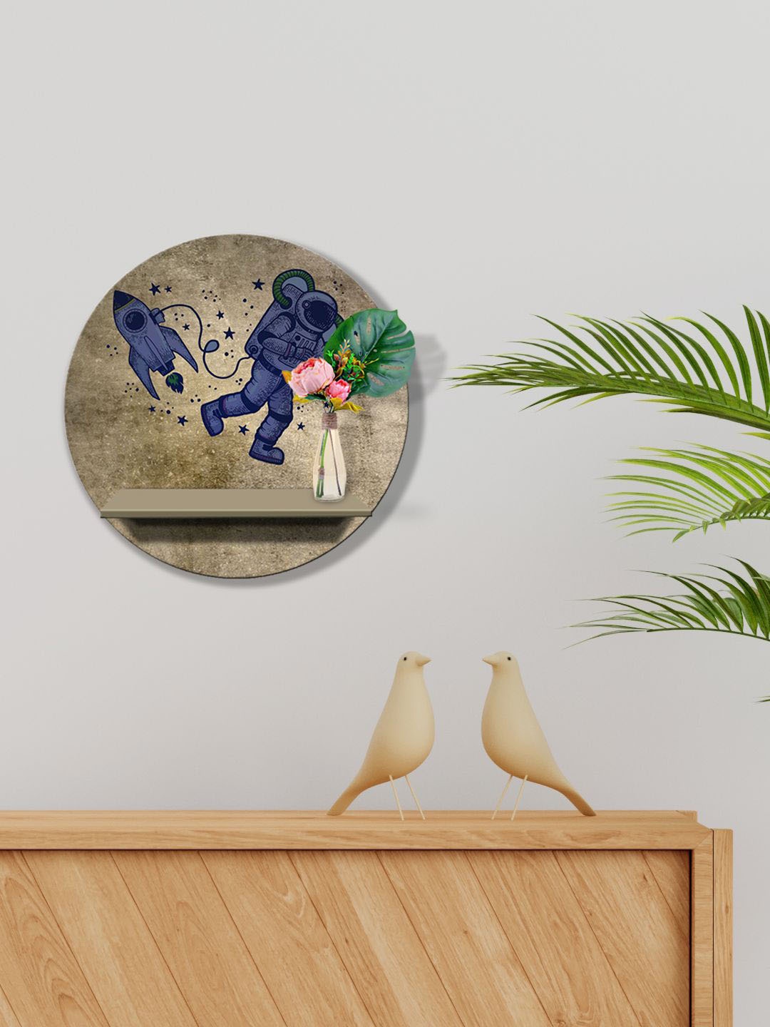

999Store Beige Space Planet Rocket Astronaut Star MDF Basic Wall Shelf