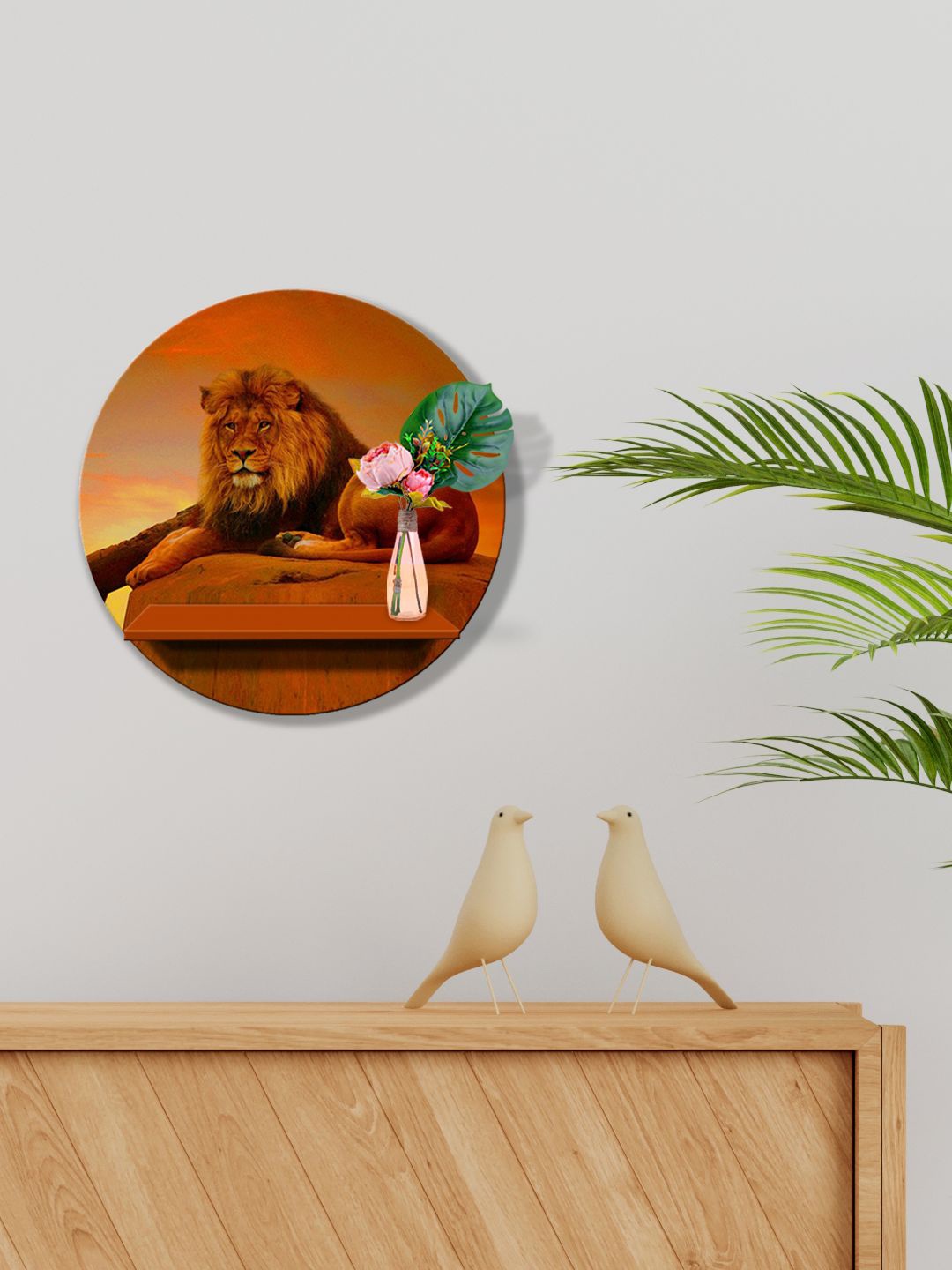 

999Store Brown & Orange African Lion Resting MDF Basic Wall Shelf For Storage Wallet Stand