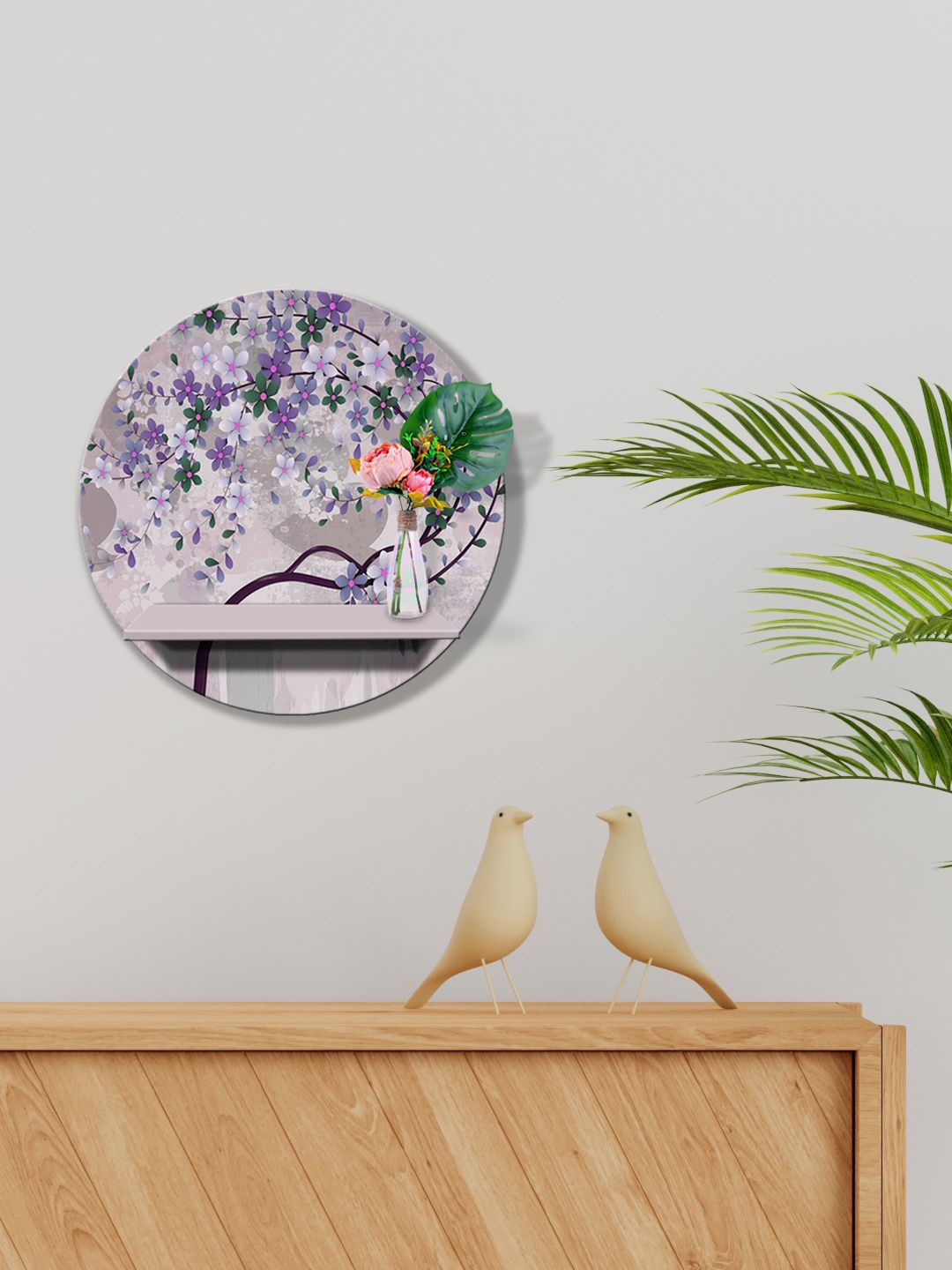 

999Store Lavender & Purple Flower Tree MDF Basic Wall Shelf For Storage Wallet Stand