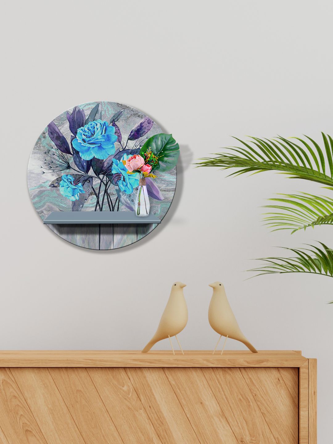 

999Store Grey & Blue Printed MDF Wall Shelf