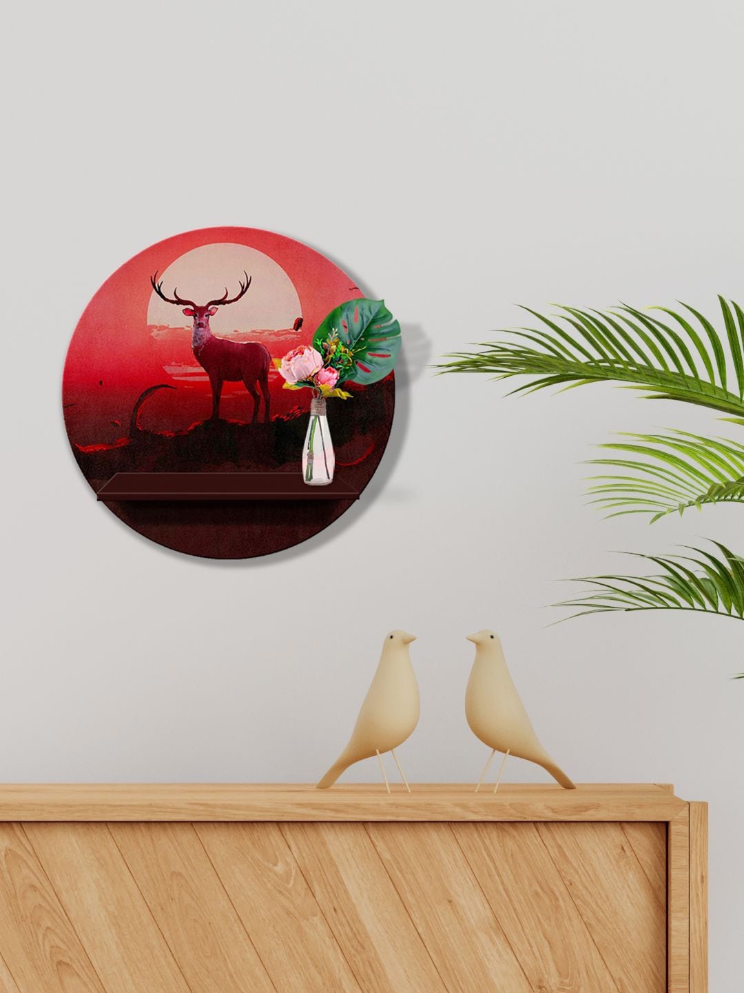 

999Store Brown & Red Printed MDF Wall Shelf