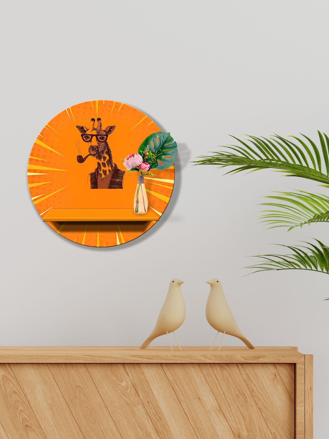 

999Store Orange & Yellow Printed MDF Wall Shelf