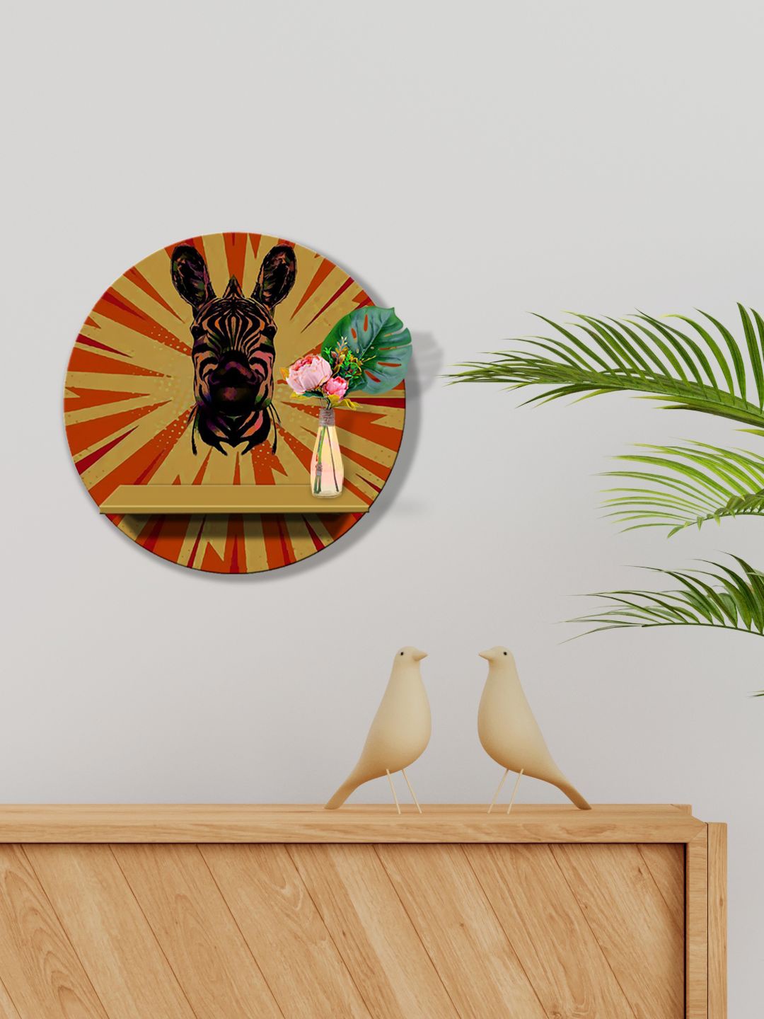 

999Store Orange & Yellow Printed MDF Wall Shelf