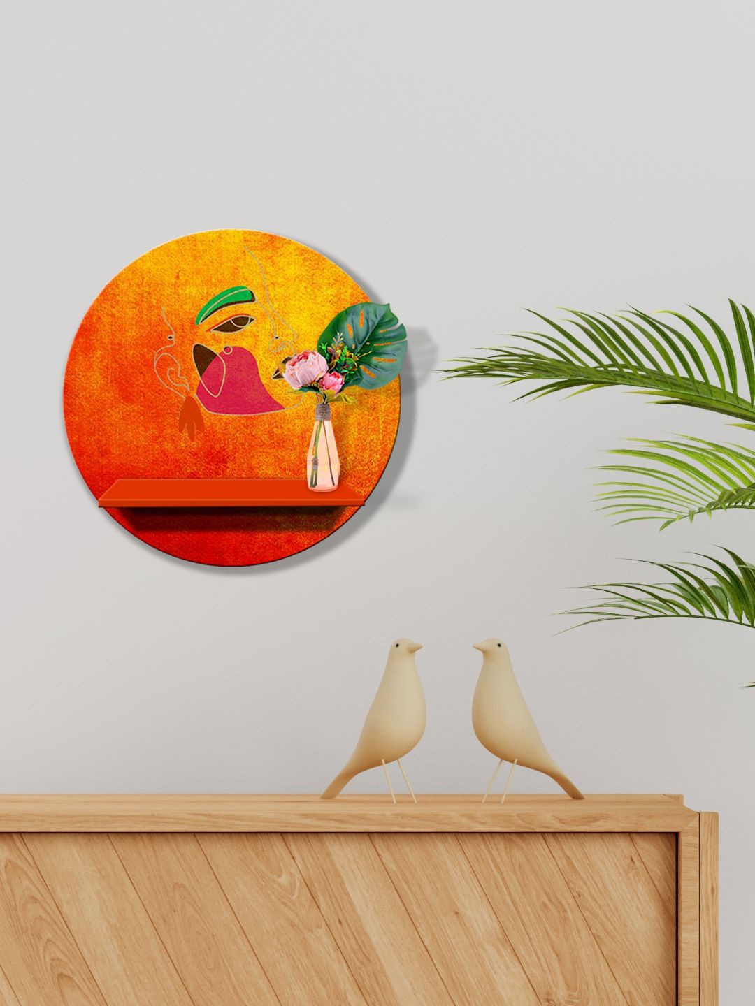 

999Store Orange & Yellow Printed MDF Wall Shelf