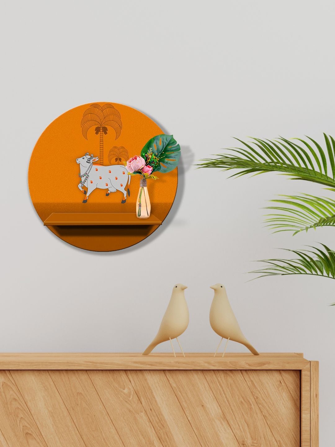 

999Store Orange & White Printed MDF Wall Shelf