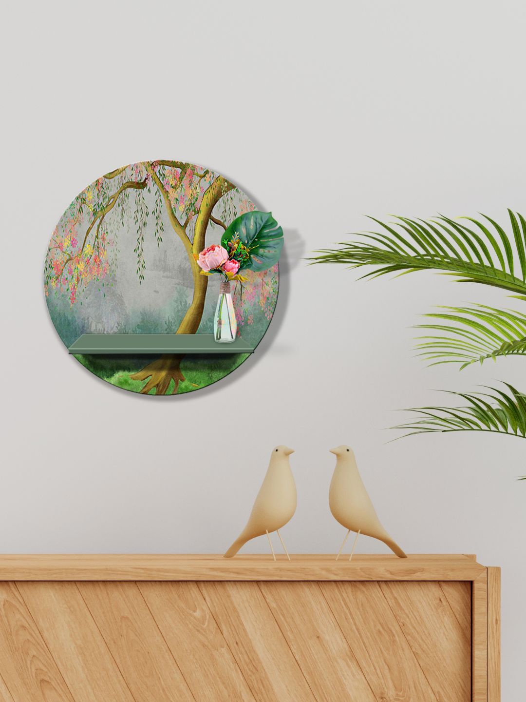 

999Store Grey & Green Printed MDF Wall Shelf