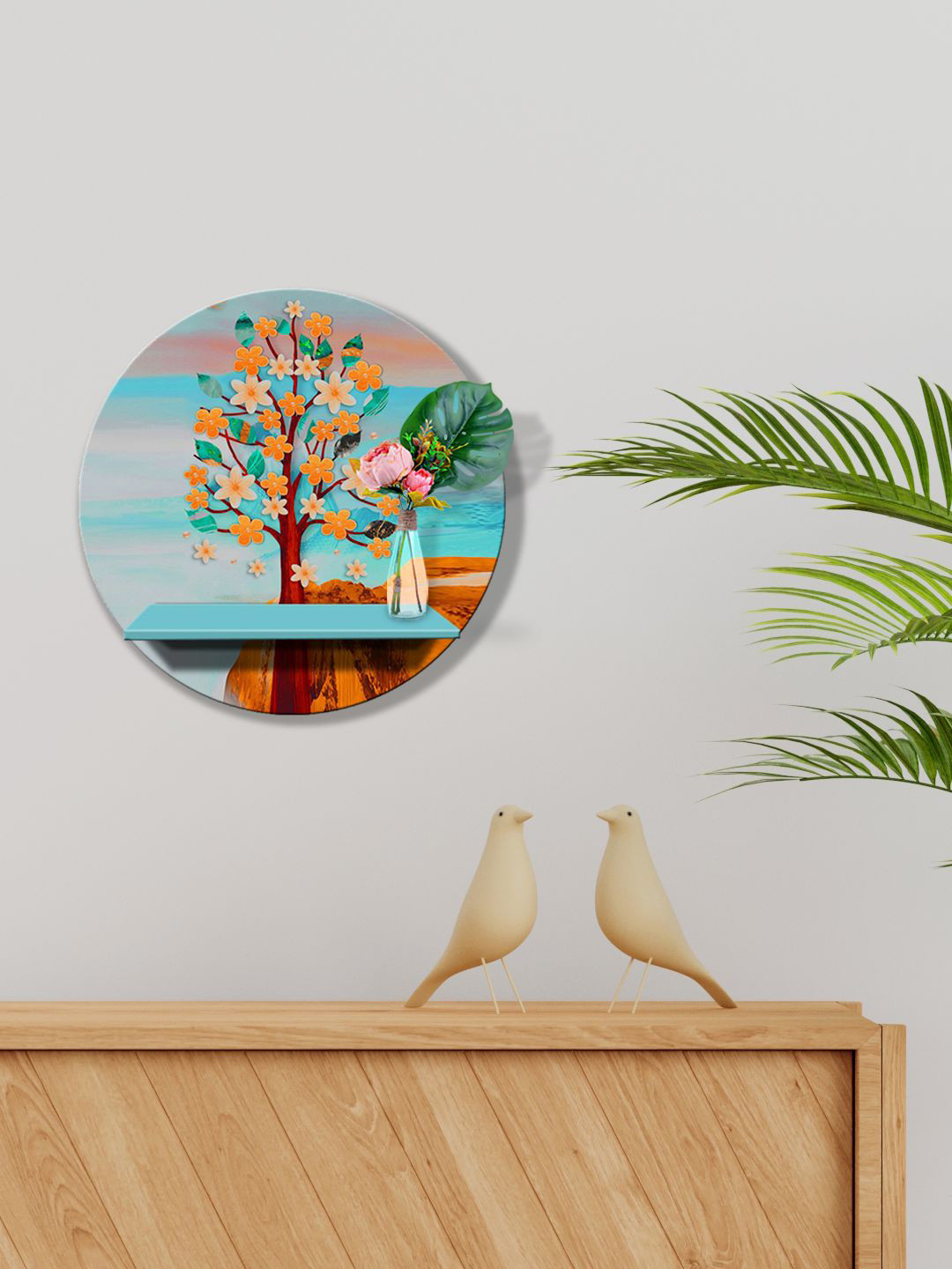 

999Store Blue & Orange Printed MDF Wall Shelf