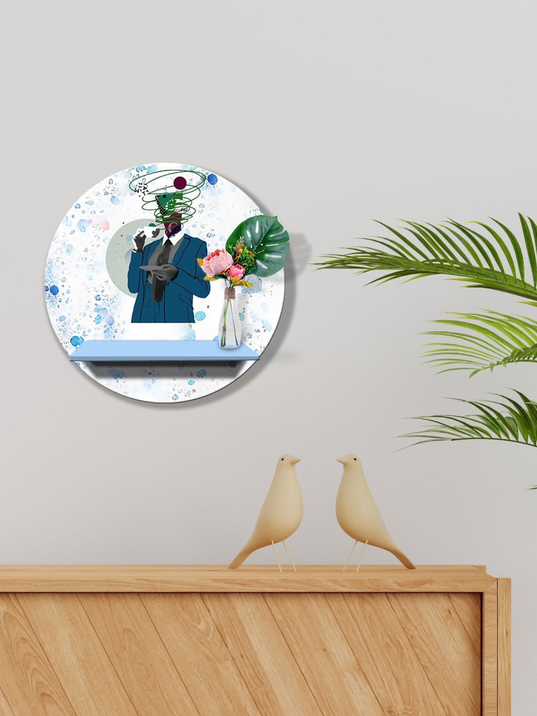 

999Store White & Blue Printed MDF Wall Shelf