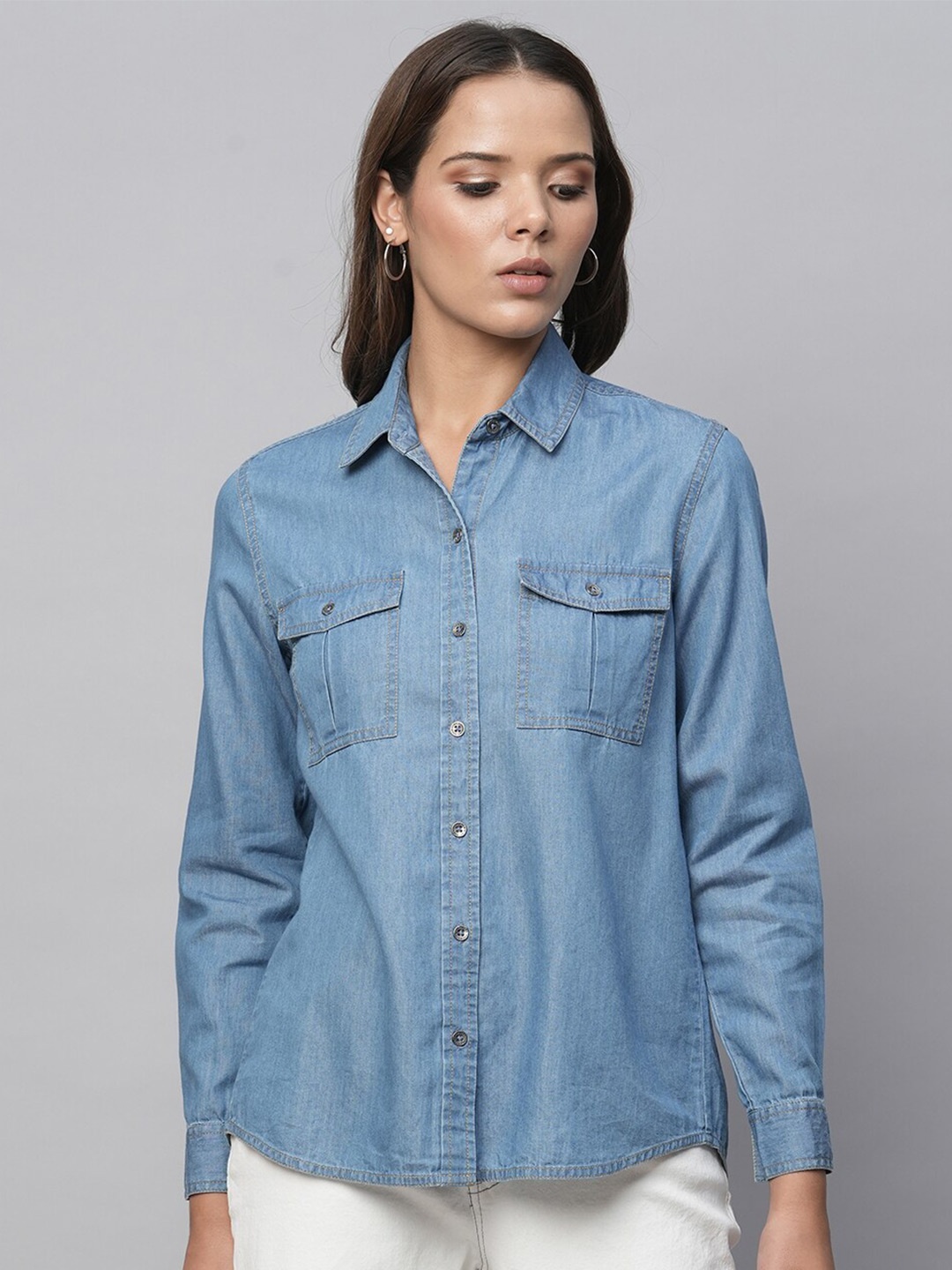 

Chemistry Spread Collar Denim Shirt, Blue