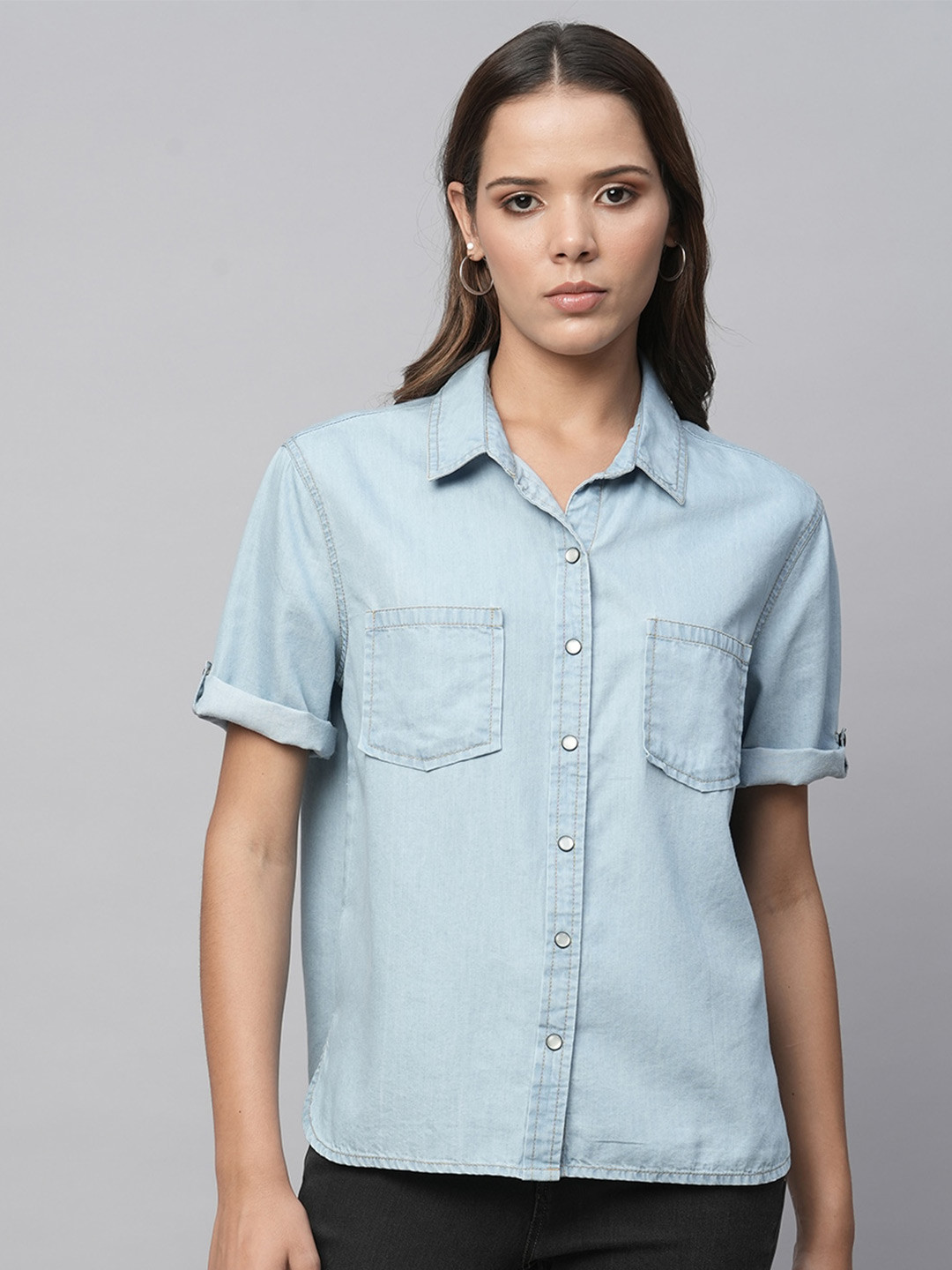

Chemistry Light Weight Cotton Tencel Shirt Style Top, Blue
