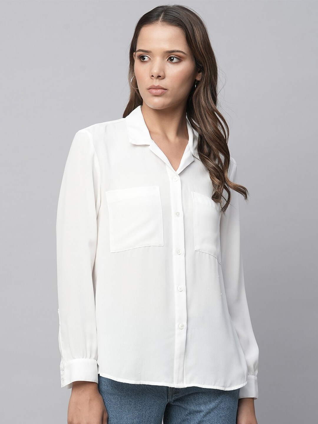 

Chemistry Cuban Collar Casual Shirt, White