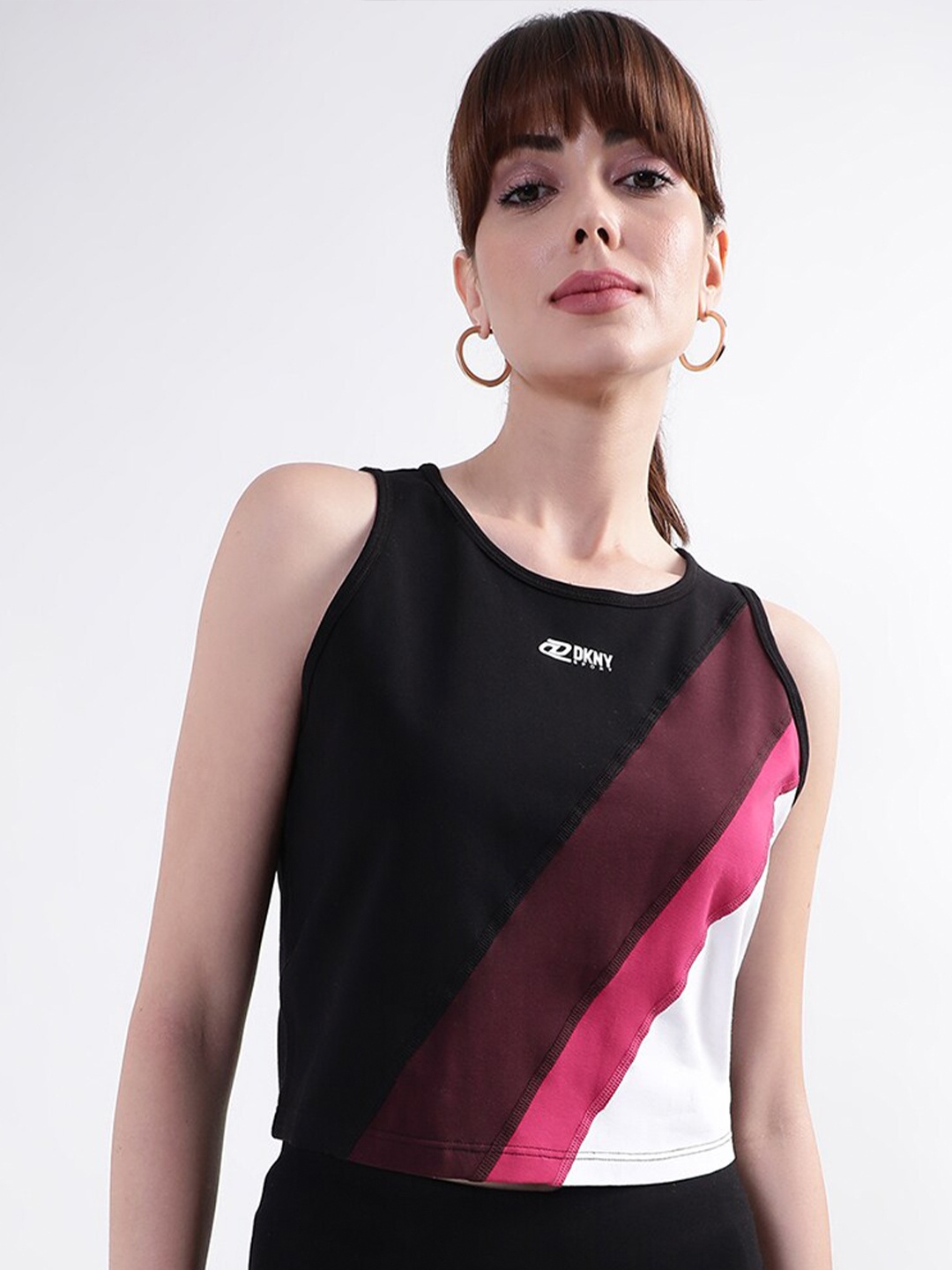 

DKNY Colourblocked Sleeveless Cotton T-shirt, Black