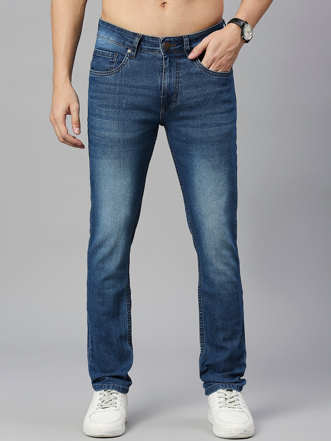 

HERE&NOW Smart Slim Fit Heavy Fade Stretchable Jeans, Blue