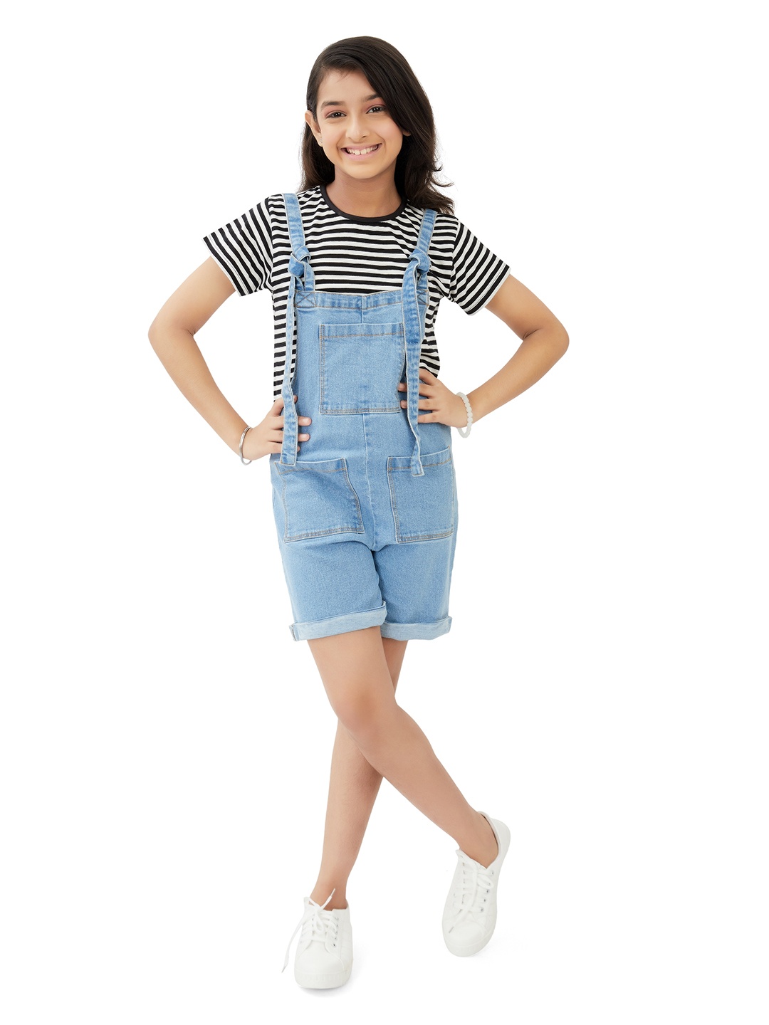 

Olele Girls Half Firangi Denim Organic Cotton Dungaree, Blue