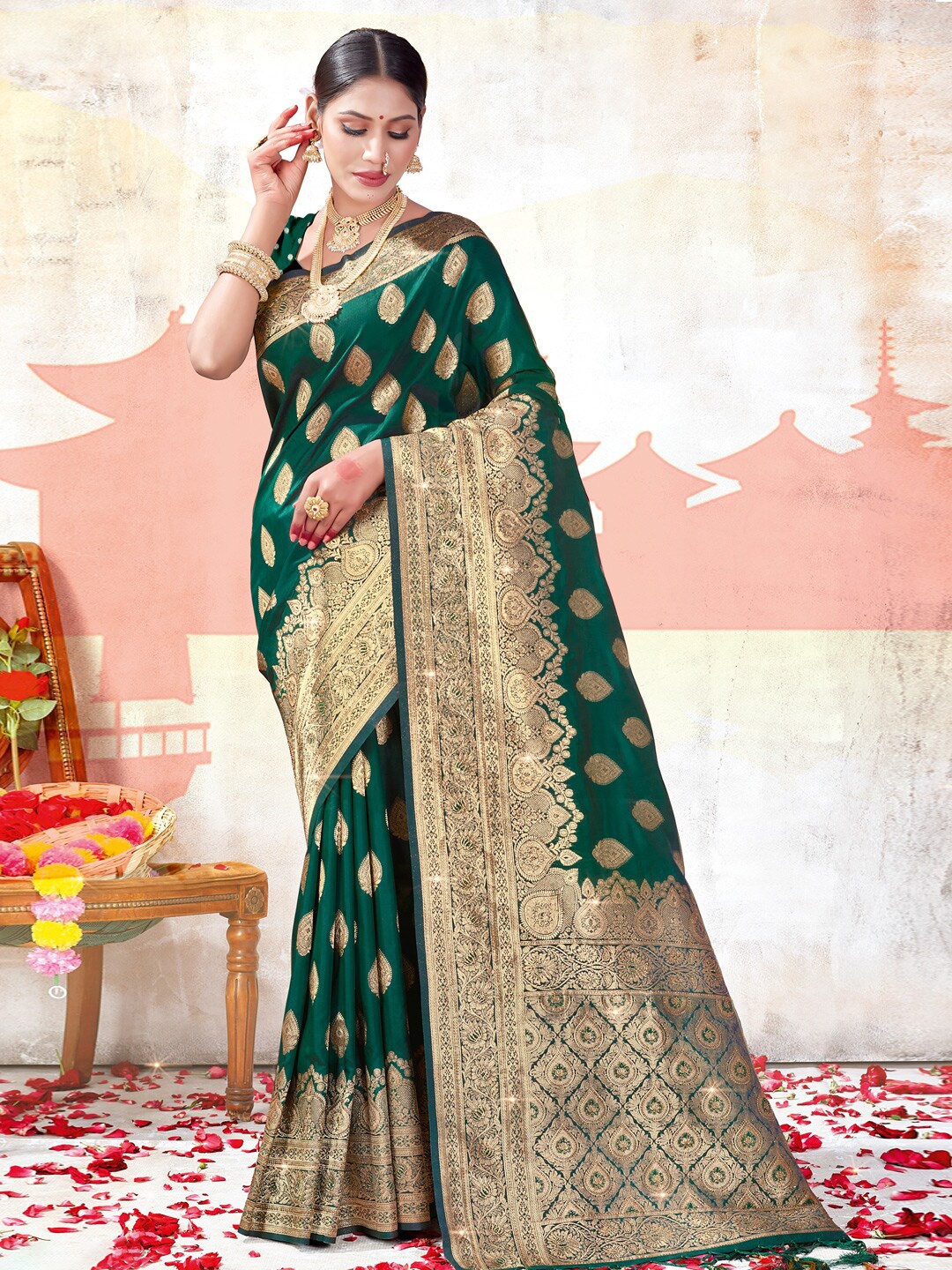 

SANGAM PRINTS Ethnic Motifs Woven Design Zari Saree, Green
