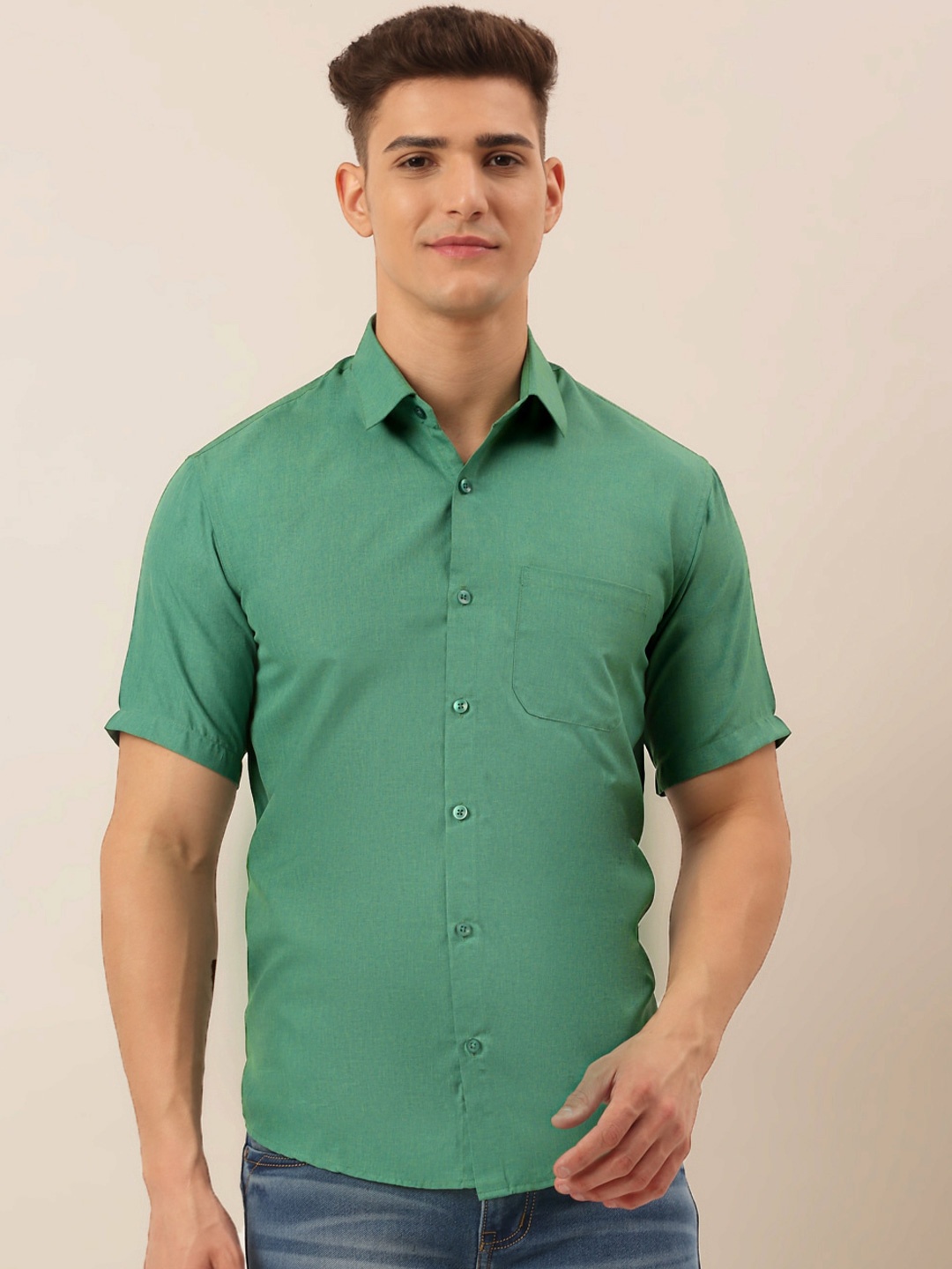 

JAINISH Classic Opaque Pure Cotton Shirt, Green