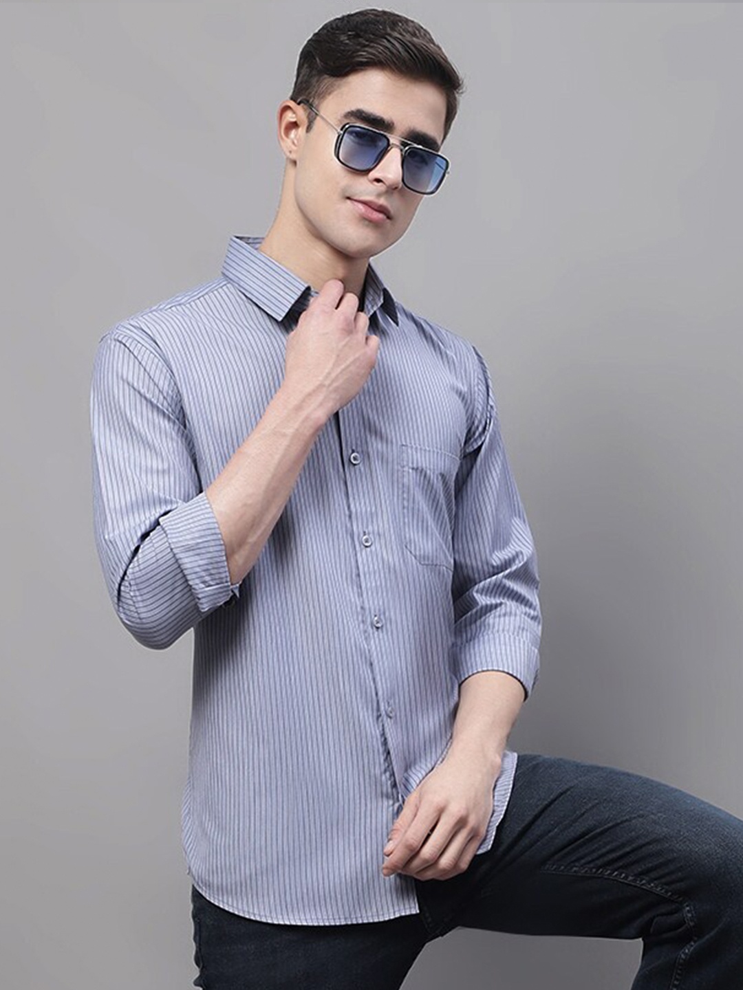 

JAINISH Classic Striped Casual Shirt, Grey