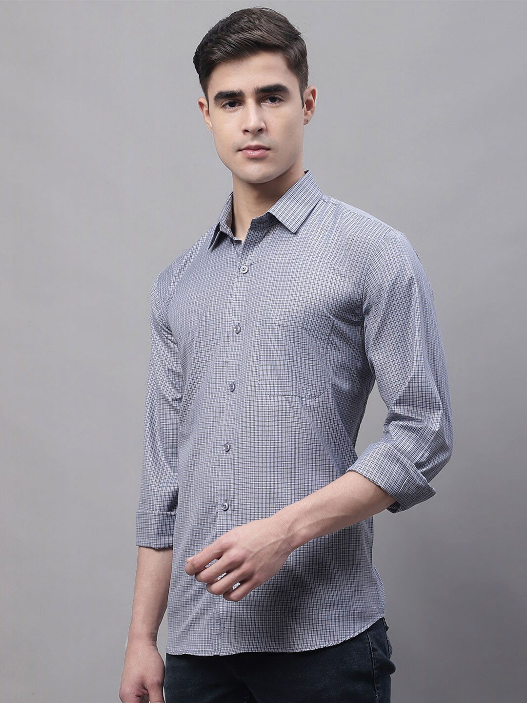 

JAINISH Classic Grid Tattersall Checked Casual Shirt, Grey