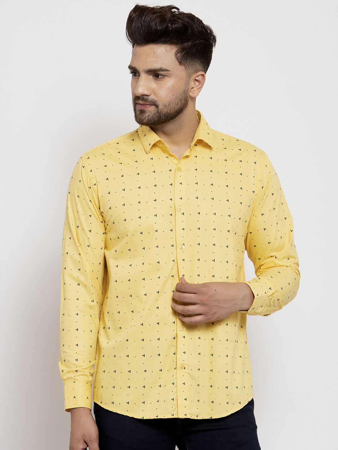 

JAINISH Classic Geometric Printed Pure Cotton Casual Shirt, Yellow