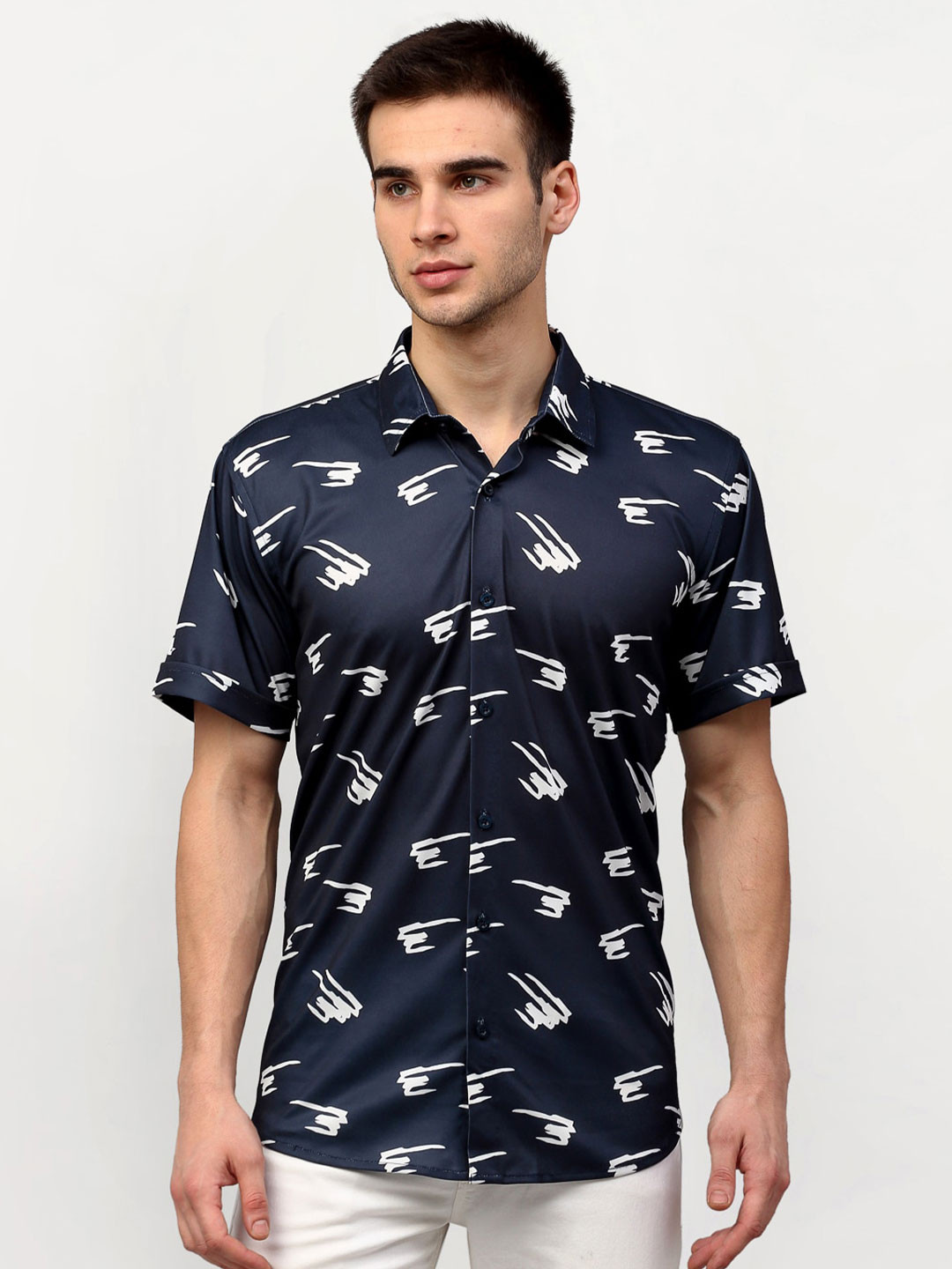 

JAINISH Classic Abstract Printed Casual Shirt, Navy blue