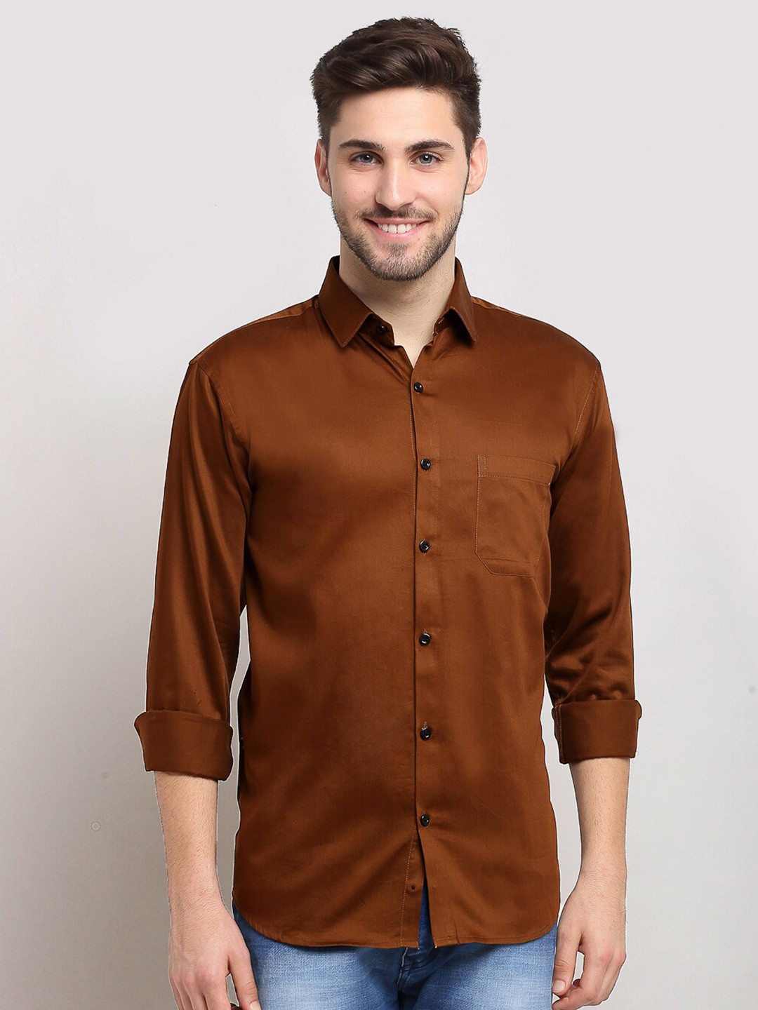 

JAINISH Classic Pure Cotton Casual Shirt, Brown