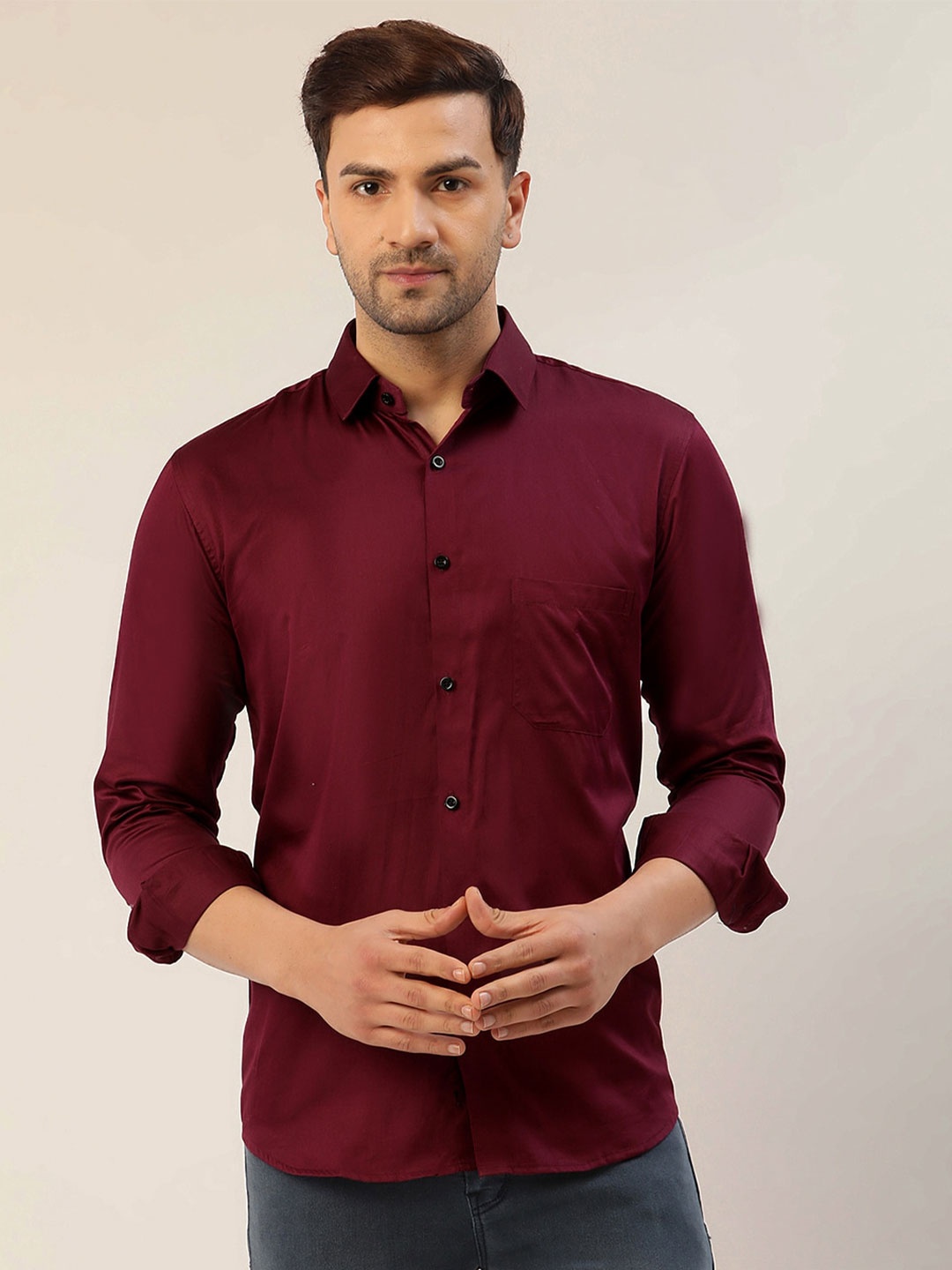 

JAINISH Classic Pure Cotton Casual Shirt, Maroon