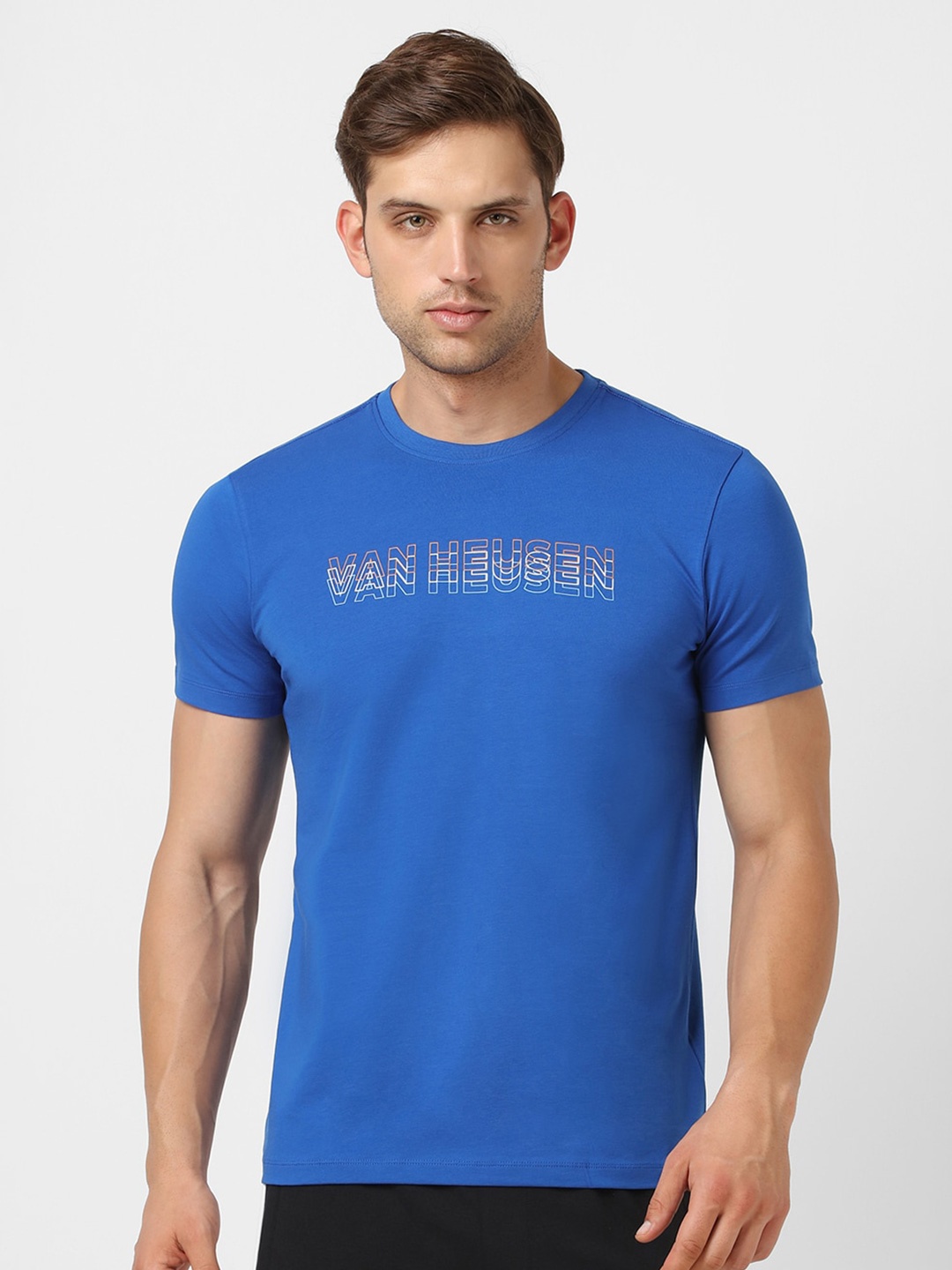 

VAN HEUSEN DENIM LABS Typography Printed Cotton T-shirt, Blue