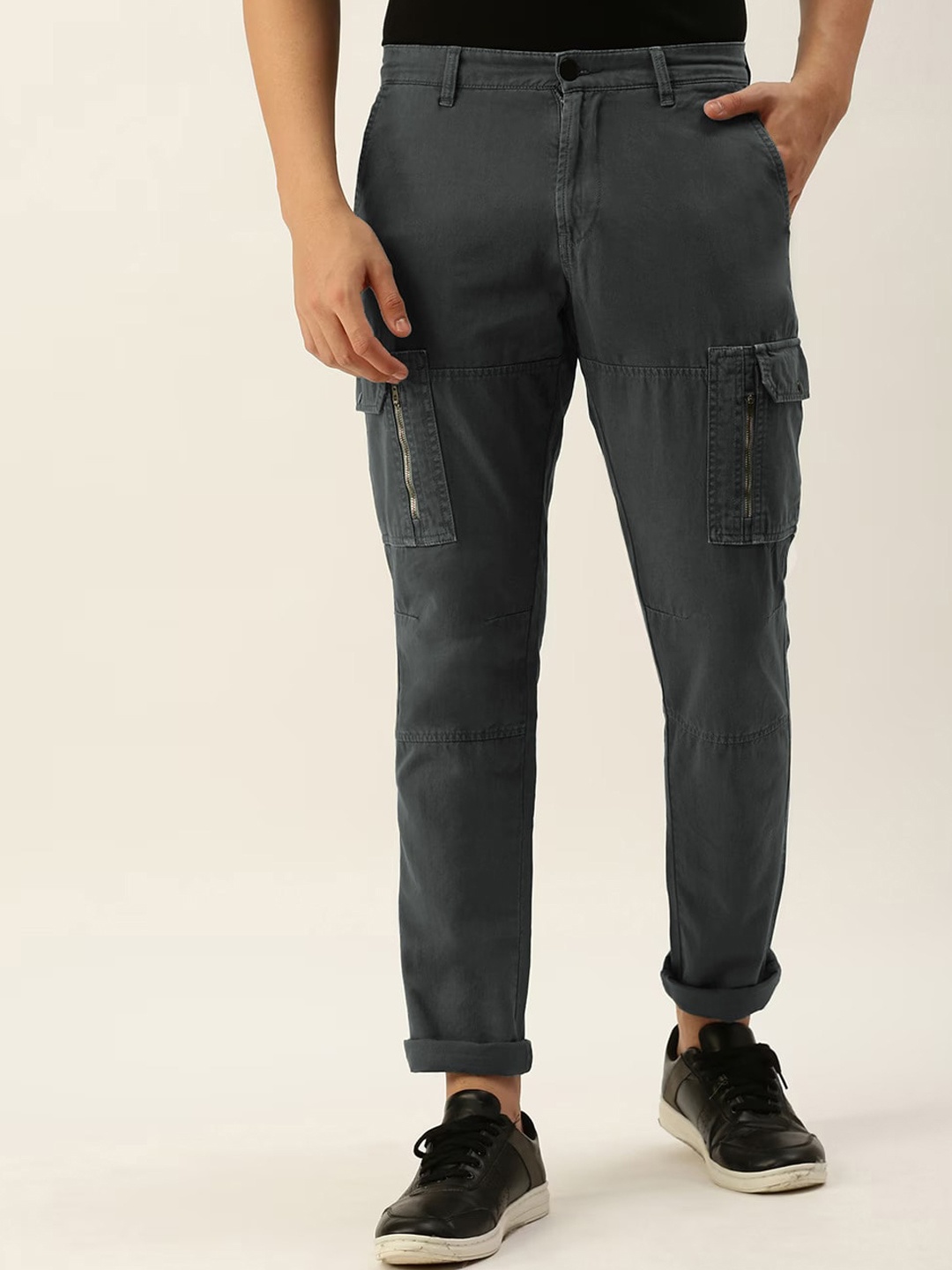 

IVOC Men Slim Fit Pure Cotton Cargos Trousers, Grey