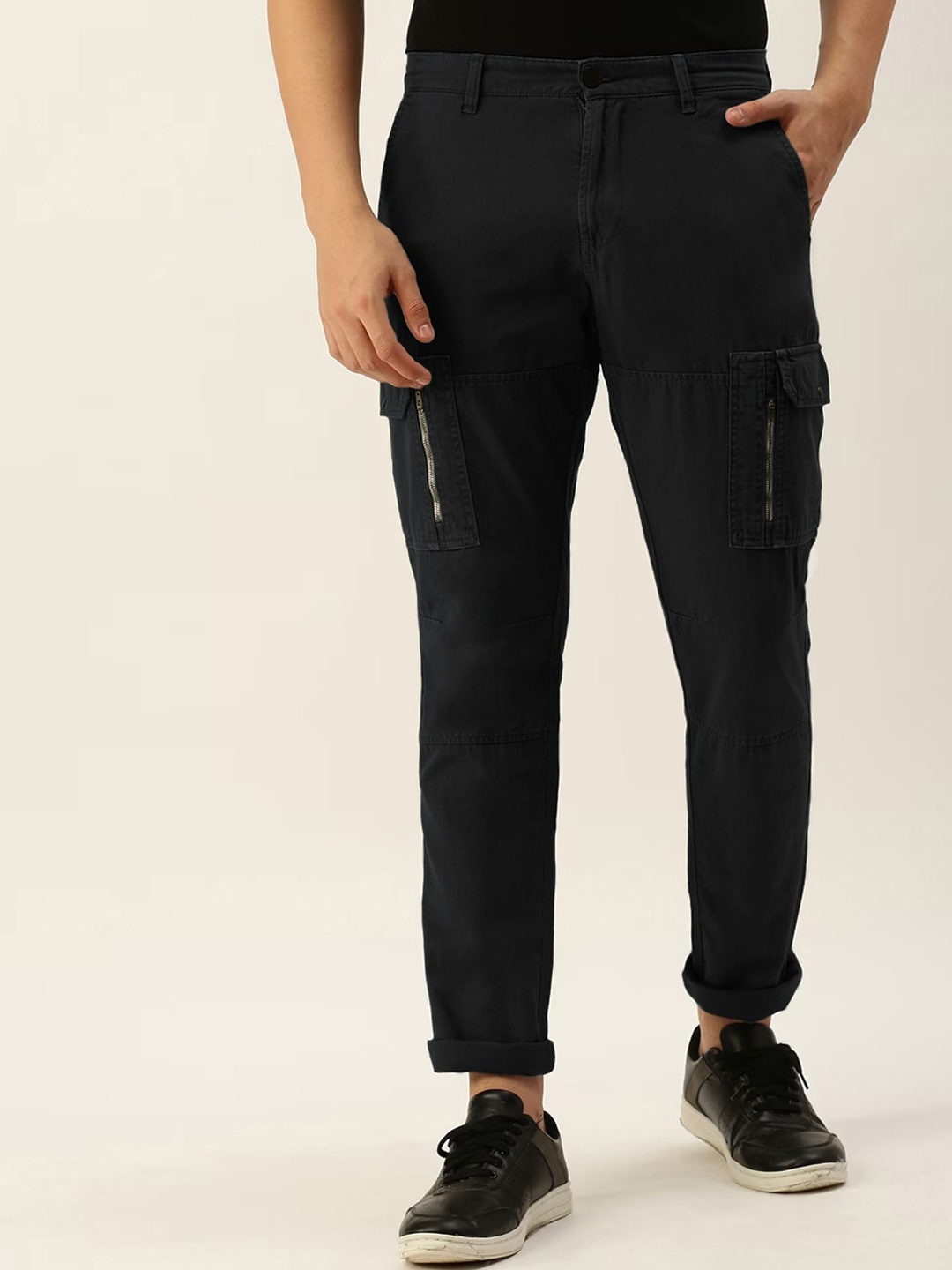 

IVOC Men Slim Fit Pure Cotton Cargos Trousers, Black