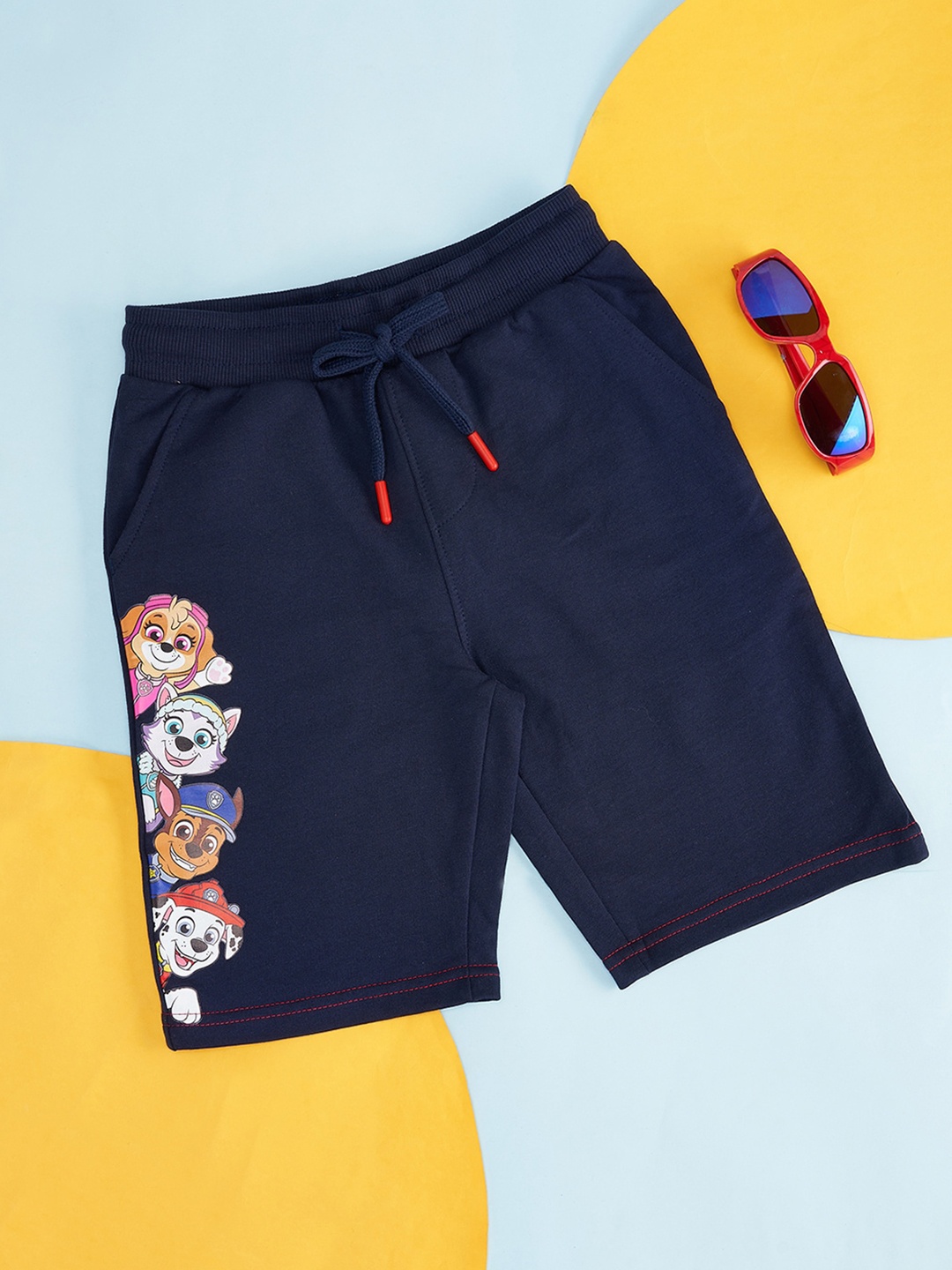 

Pantaloons Junior Boys Graphic Printed Cotton Regular Shorts, Navy blue