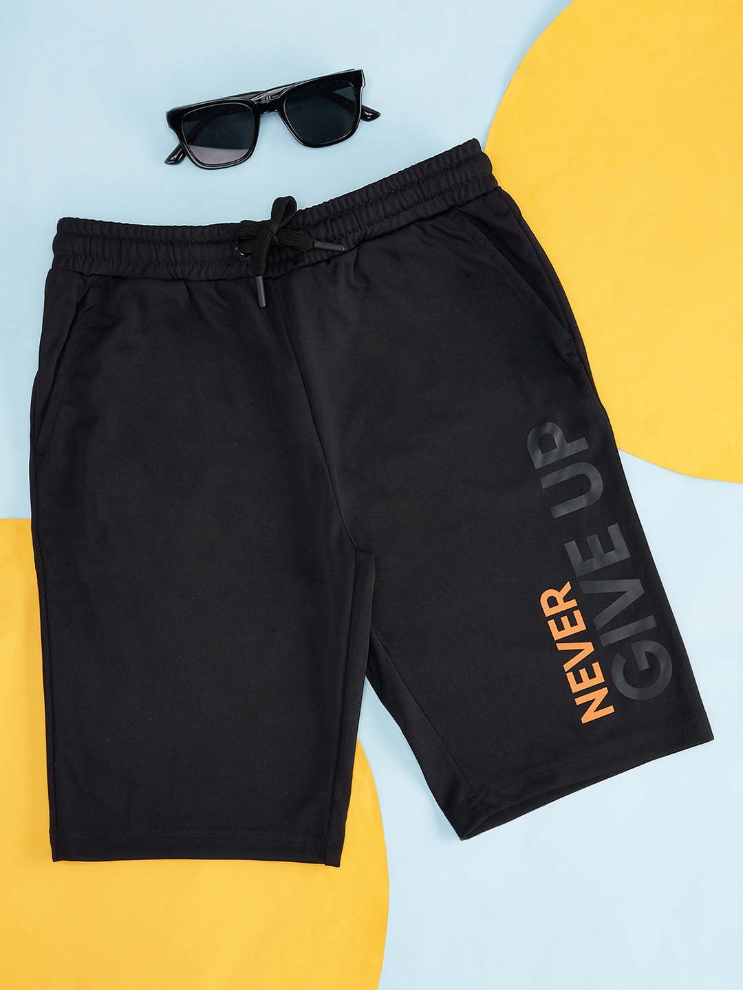 

Pantaloons Junior Boys Mid-Rise Typography Printed Shorts, Black
