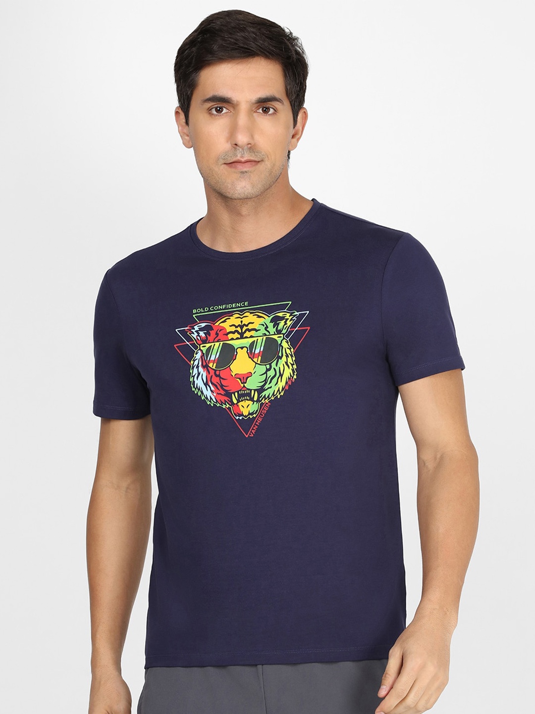 

Van Heusen Graphic Printed Cotton T-shirt, Navy blue